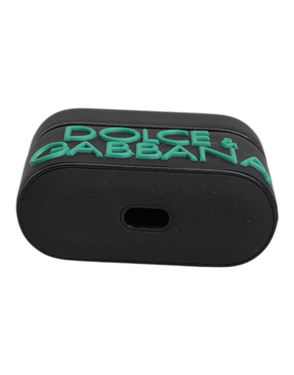 Airpods-Hülle aus Silikon mit geprägtem Logo in Schwarz und Orange