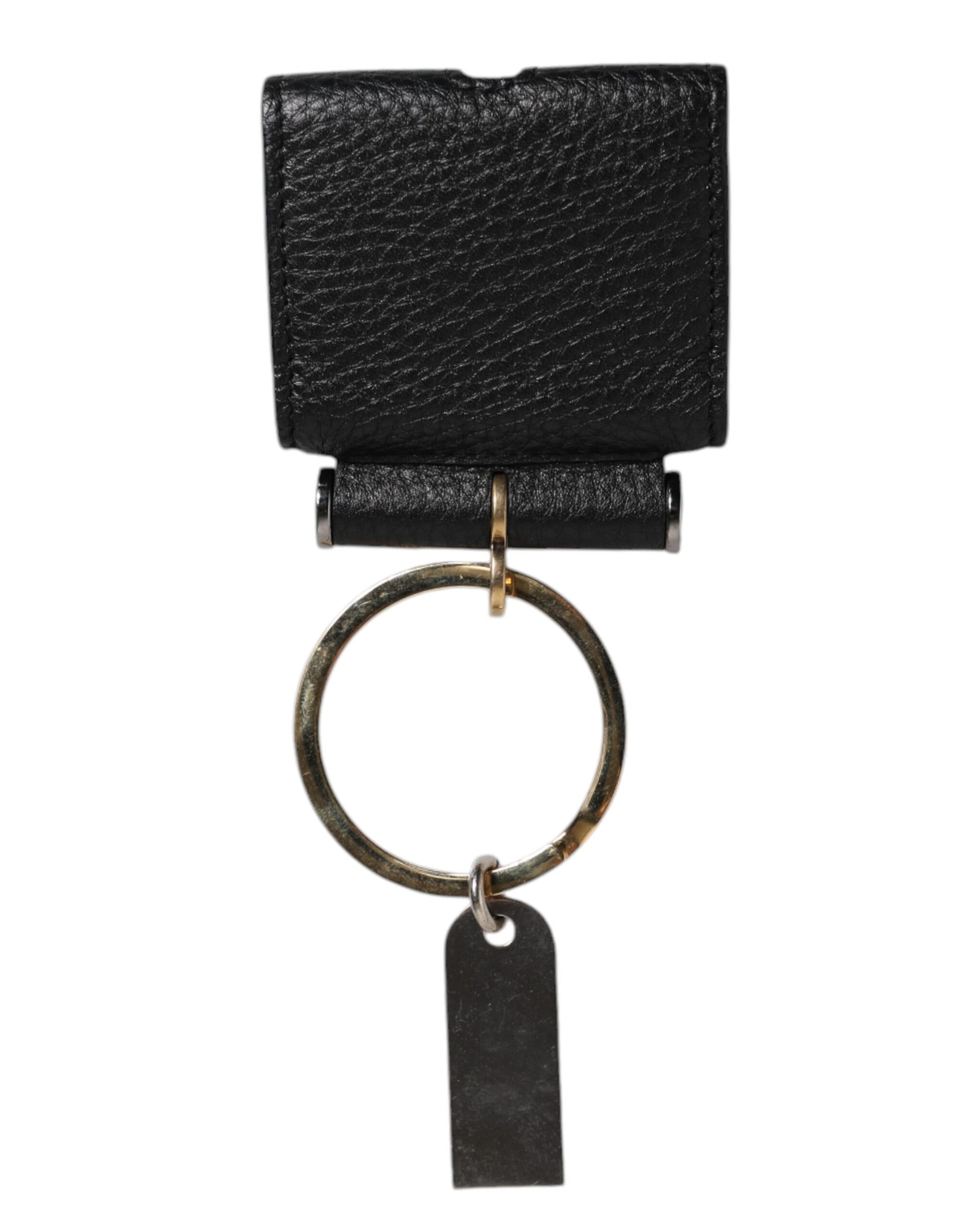 Airpods-Hülle mit schwarzem Lederband und goldenem Metall-Logo