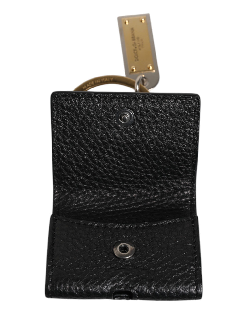 Airpods-Hülle mit schwarzem Lederband und goldenem Metall-Logo