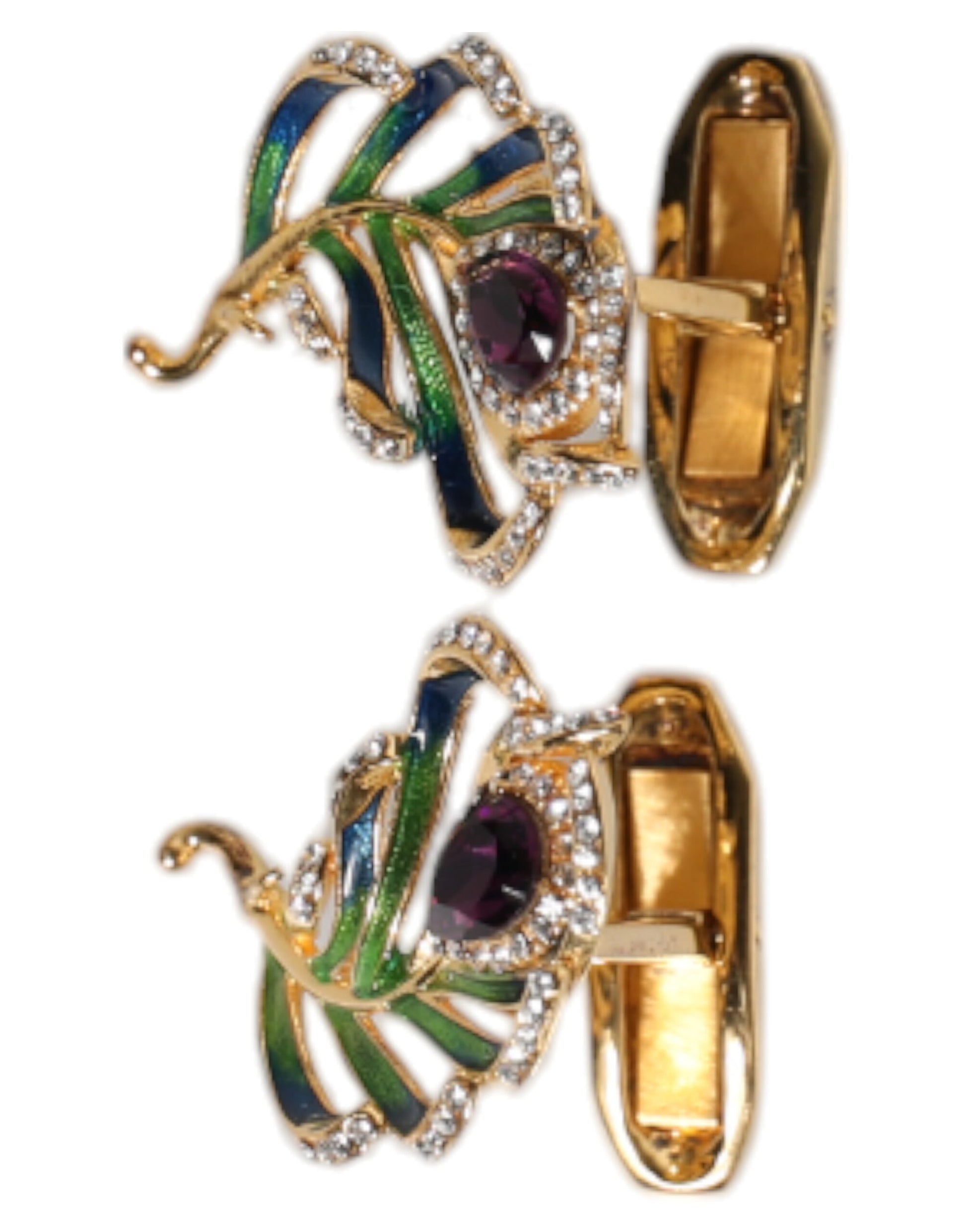 Dolce & Gabbana Multicolor Peacock Feathers 925 Sterling Silver Cufflink