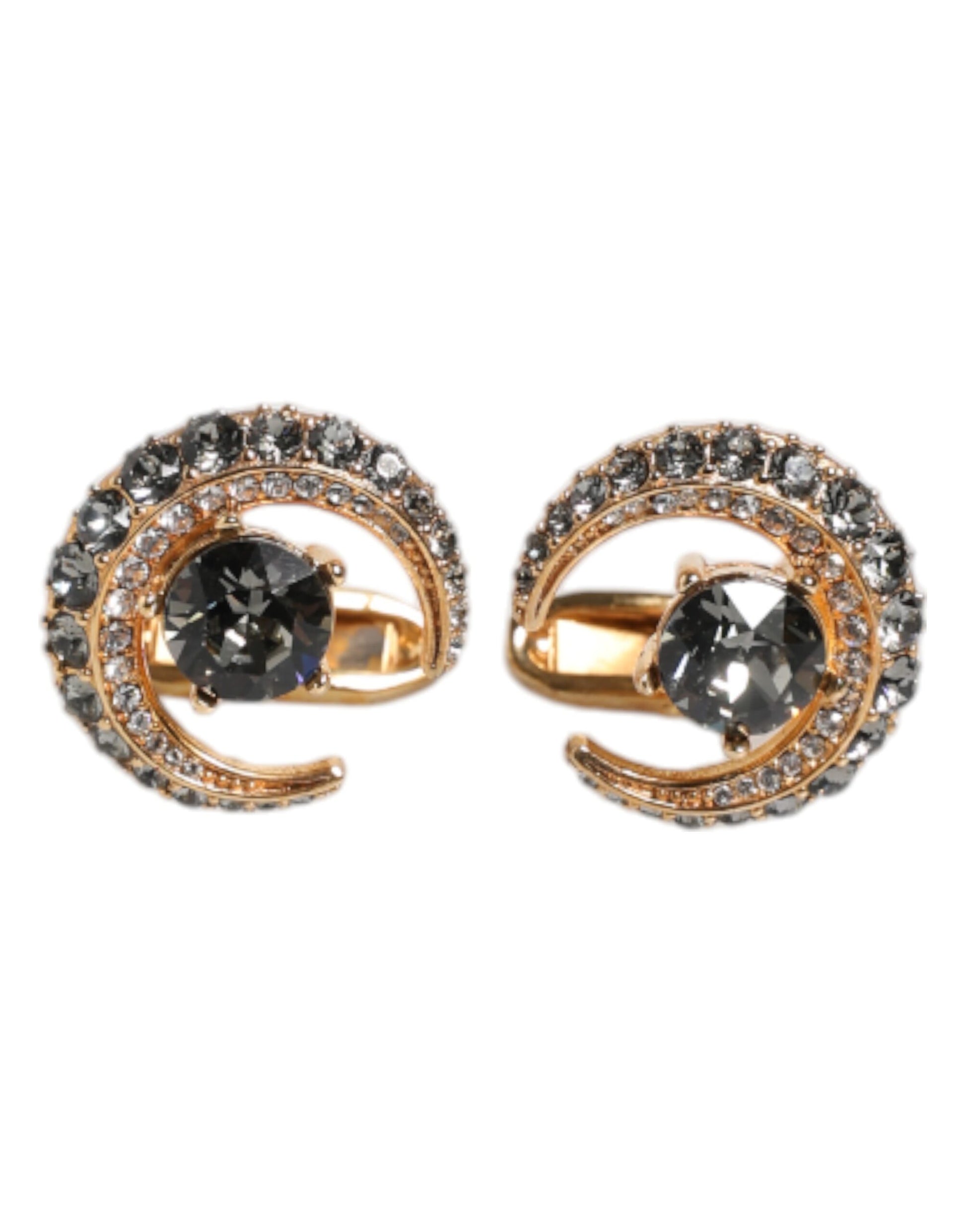 Manschettenknopf Luna aus Messing, Gold und schwarzem Kristall