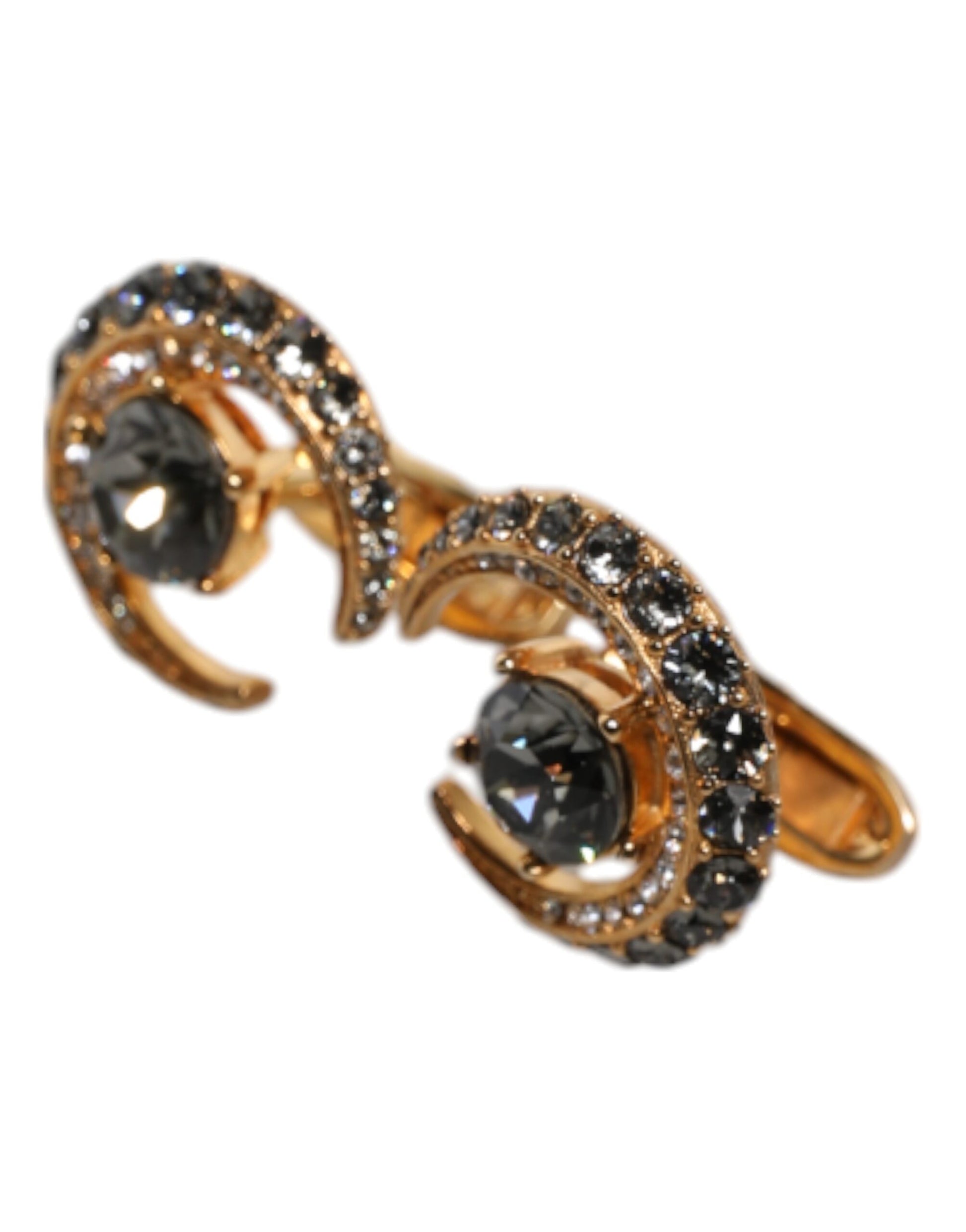Manschettenknopf Luna aus Messing, Gold und schwarzem Kristall