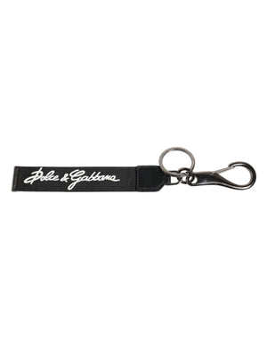 Dolce & Gabbana Black White DG Logo Silver Men Keychain Polyester Keyring