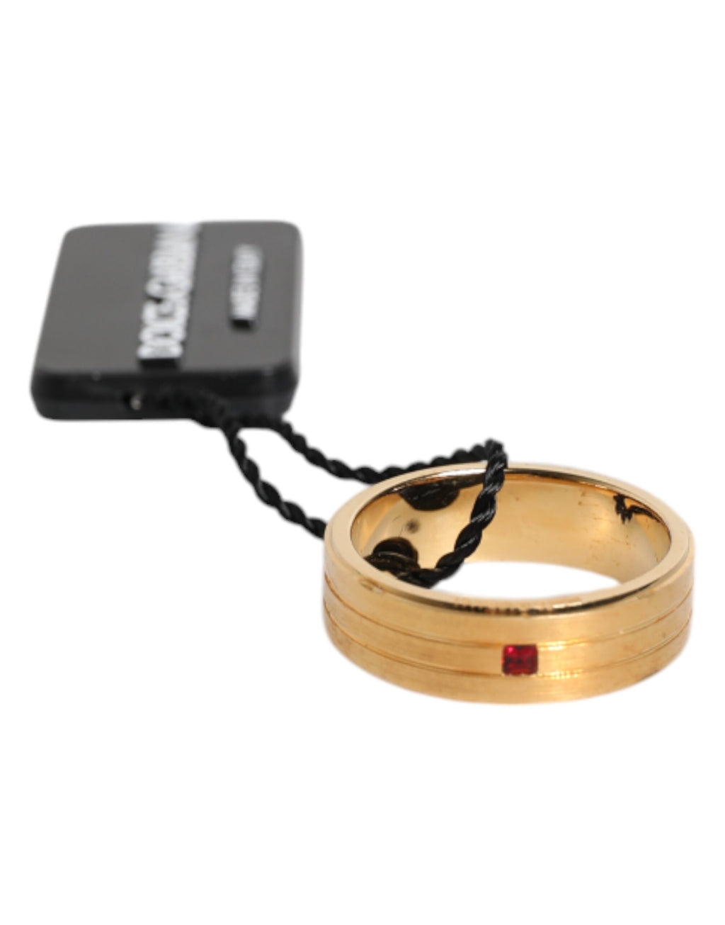 Goldfarbener Messingring mit rotem Kristall und DG-Logo