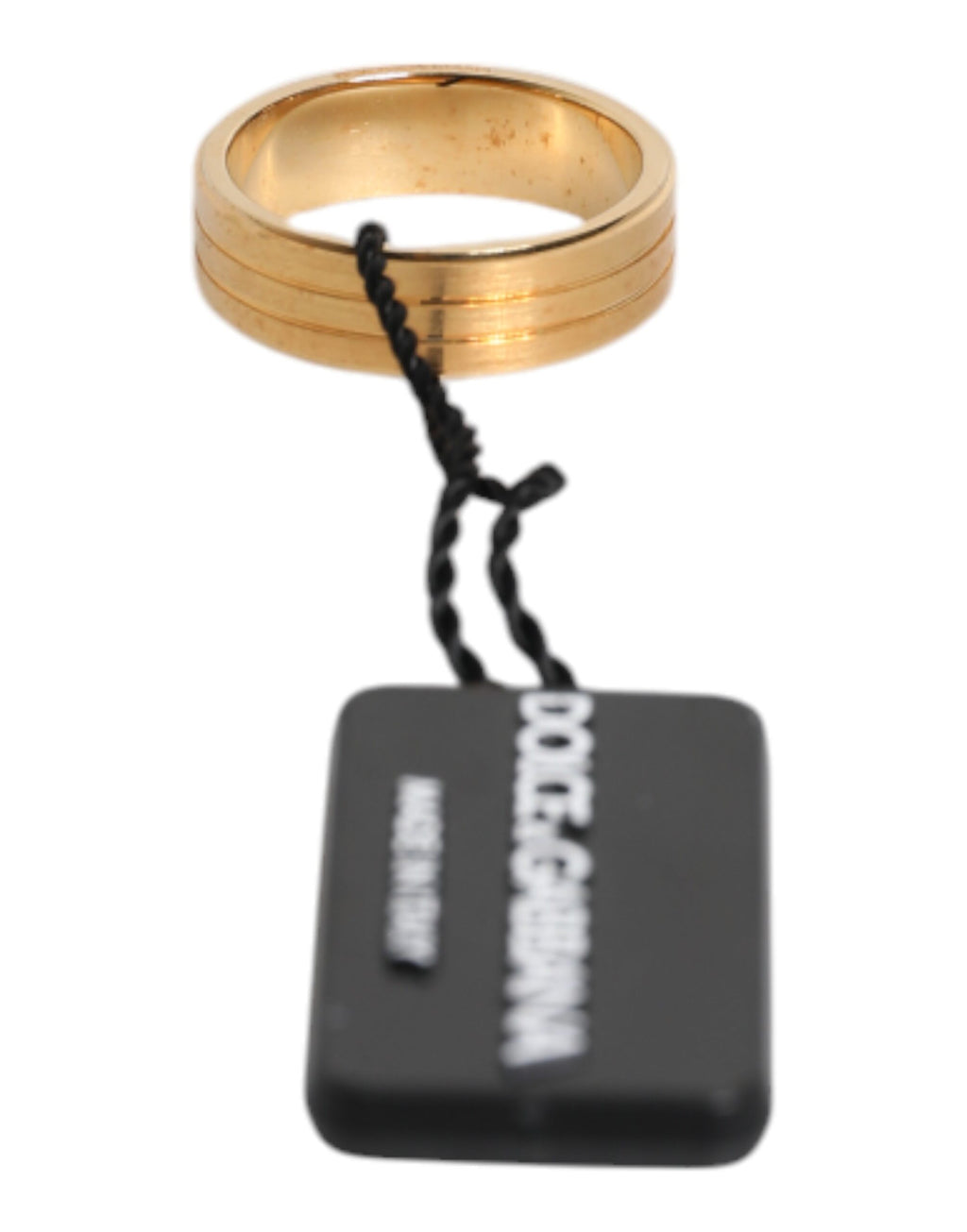 Goldfarbener Messingring mit rotem Kristall und DG-Logo