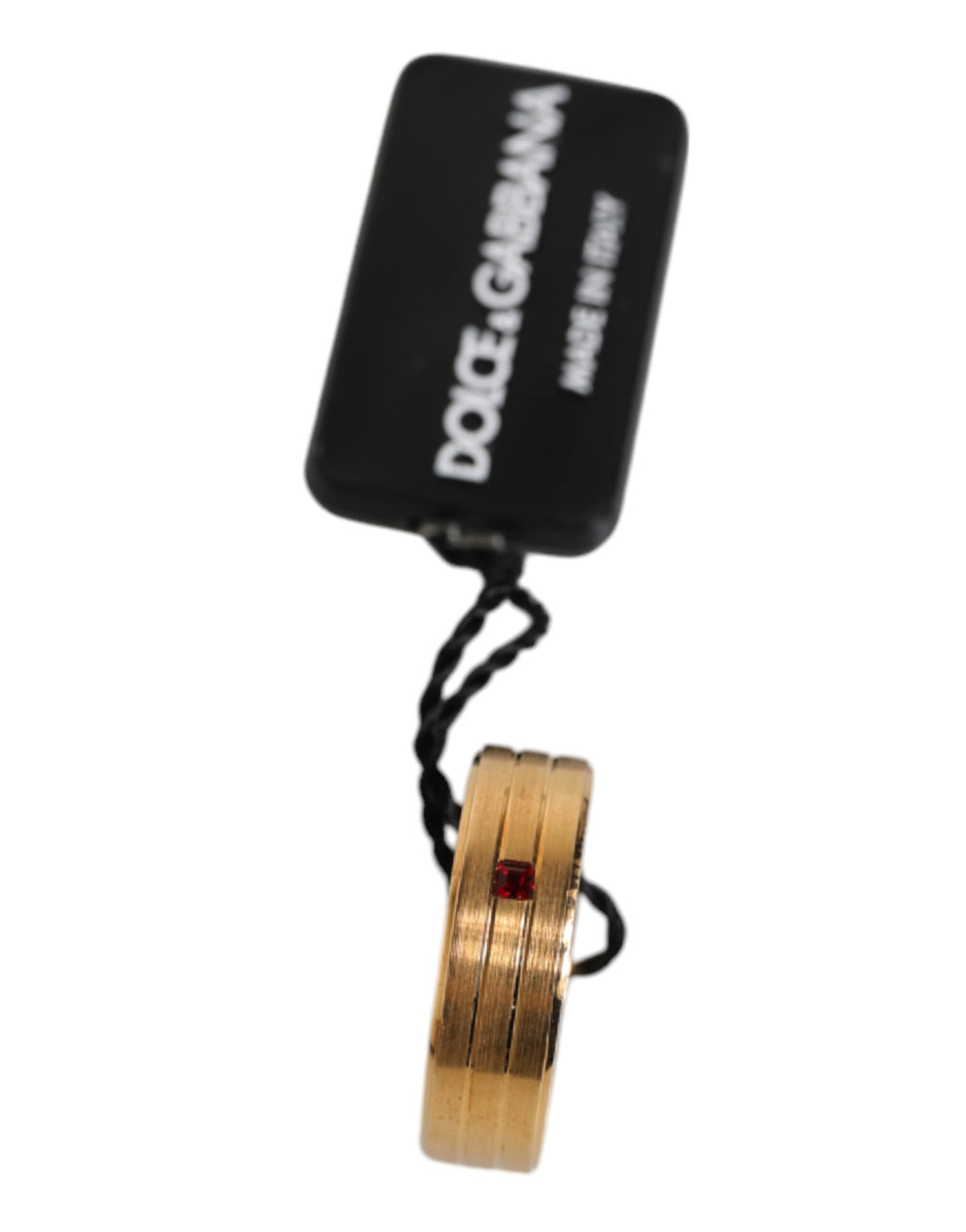 Goldfarbener Messingring mit rotem Kristall und DG-Logo