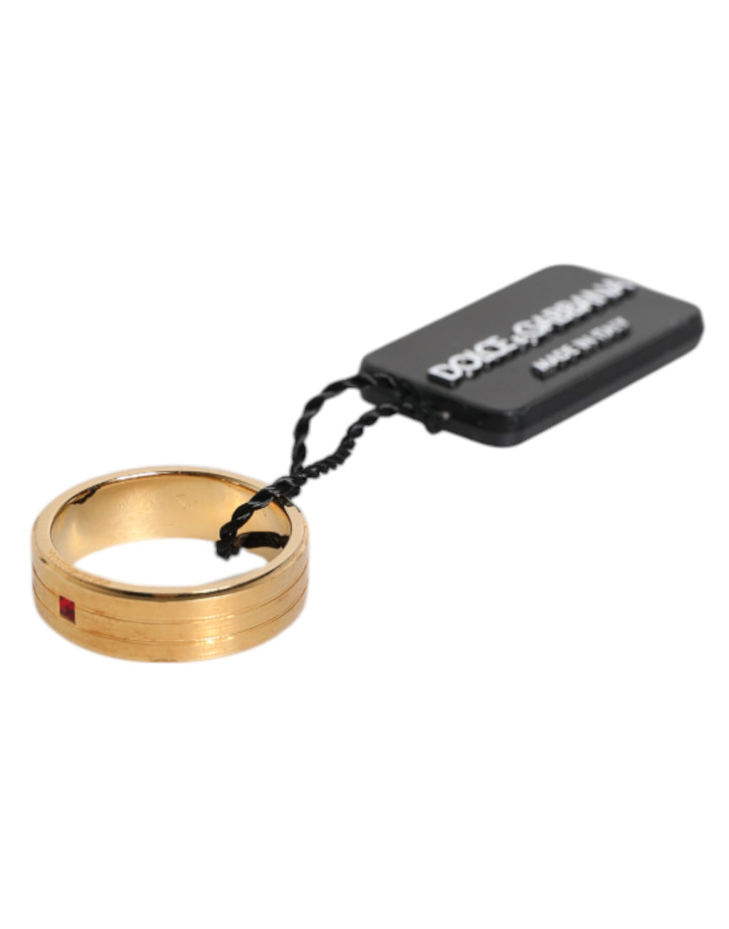 Goldfarbener Messingring mit rotem Kristall und DG-Logo