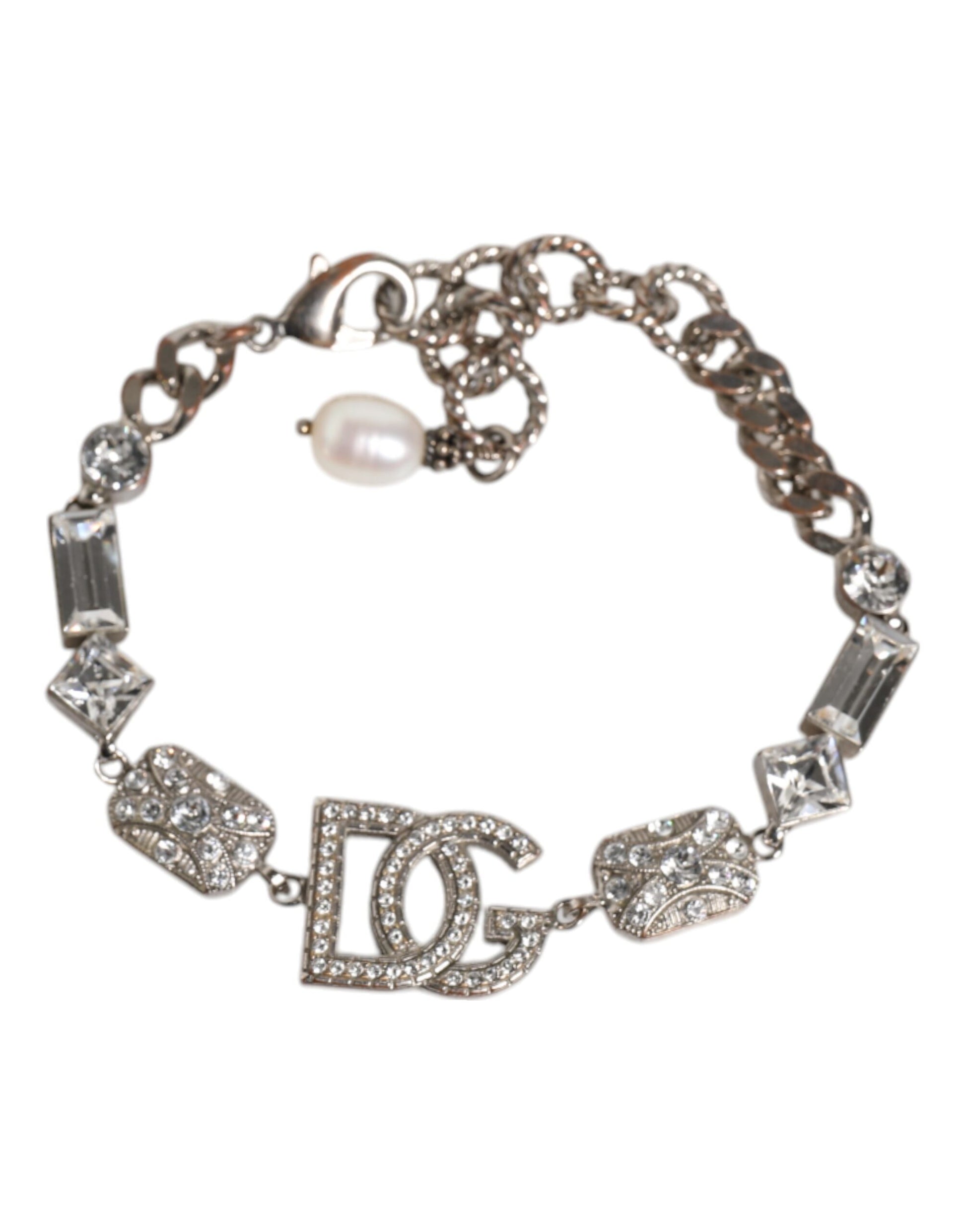 Armband aus silbernem Messing mit DG-Logo-Anhänger und Kristallverzierung