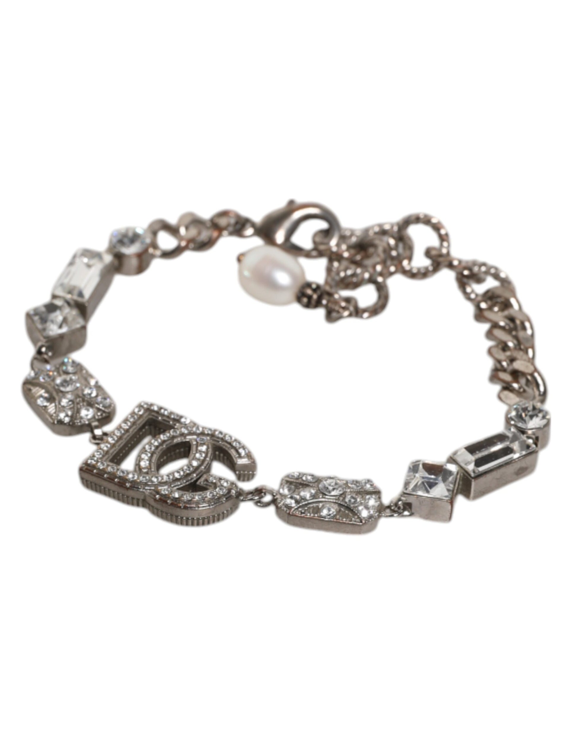 Armband aus silbernem Messing mit DG-Logo-Anhänger und Kristallverzierung