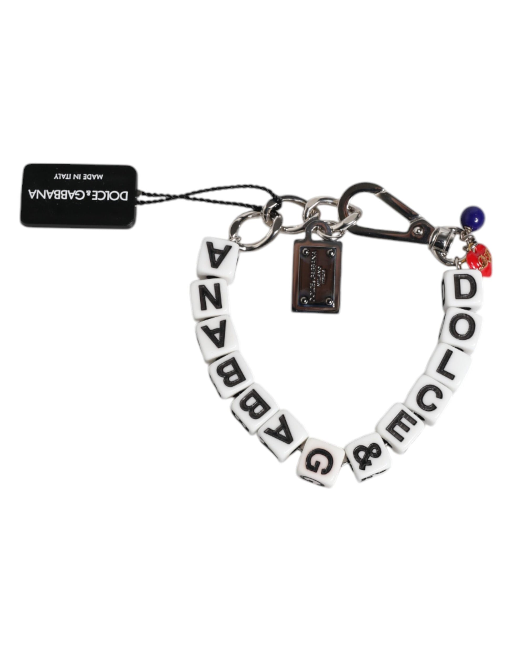 Charm-Armband mit Würfel-Logo und Kette aus silbernem Messing