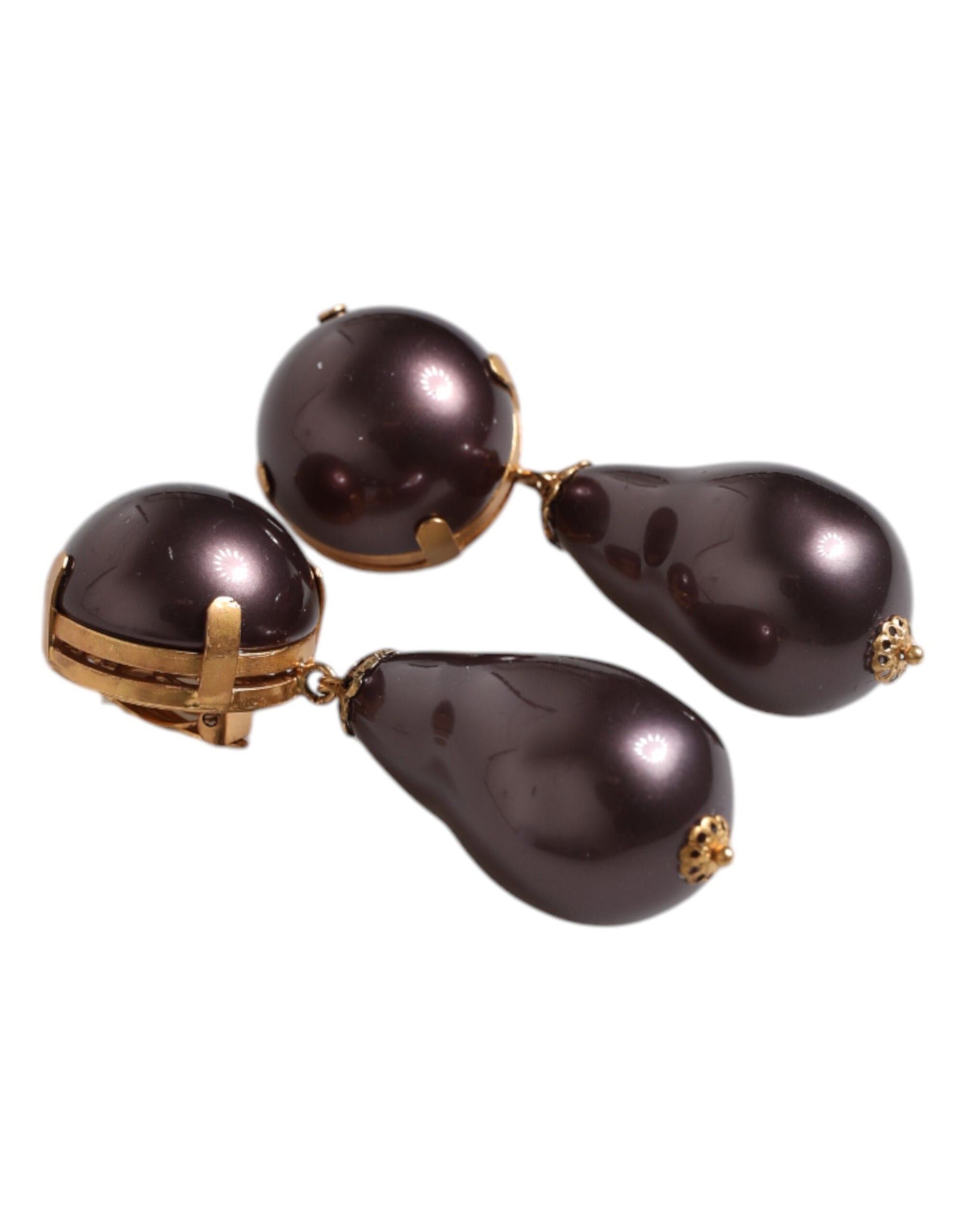 Gold Messing Schwarze Perle Clip auf baumelnden Schmuck Ohrringe