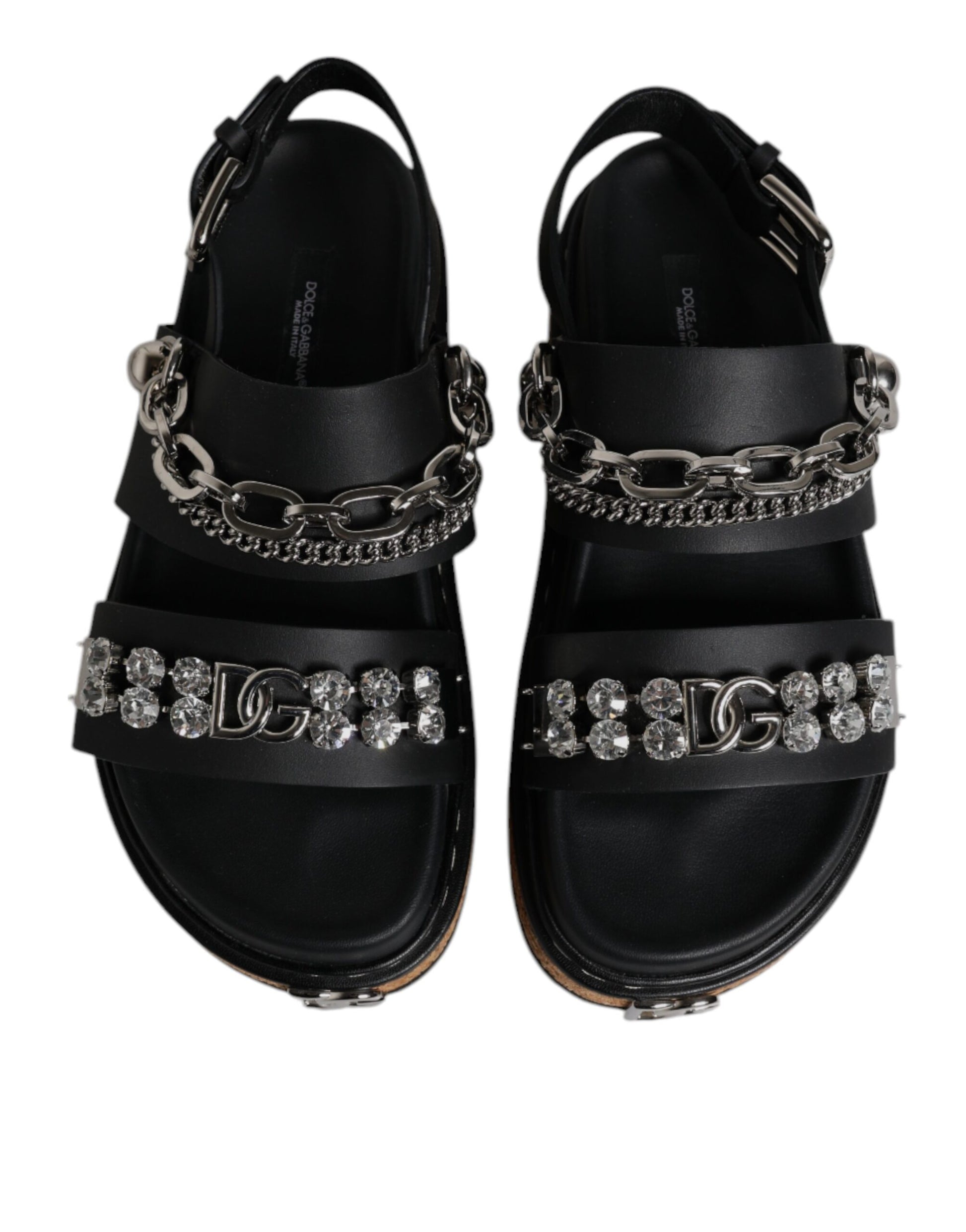 Dolce & Gabbana Black Crystal Embellish Strap Sandals Shoes