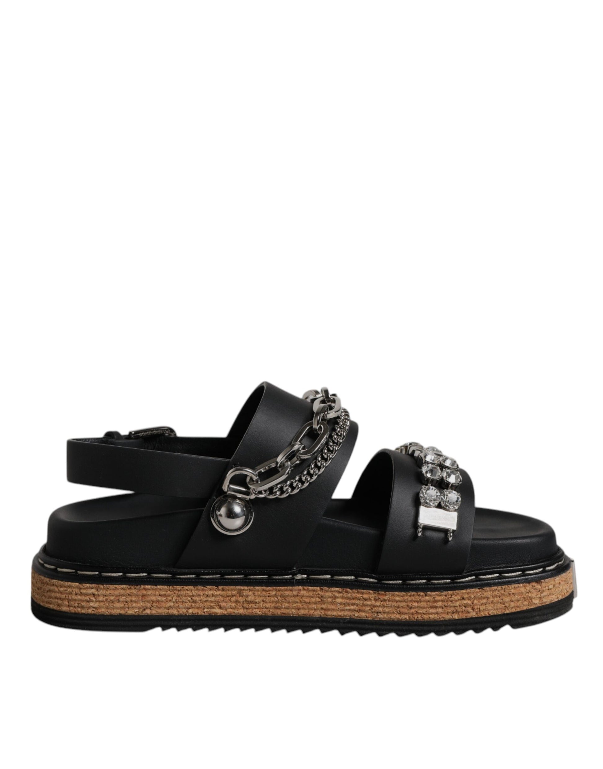 Dolce & Gabbana Black Crystal Embellish Strap Sandals Shoes