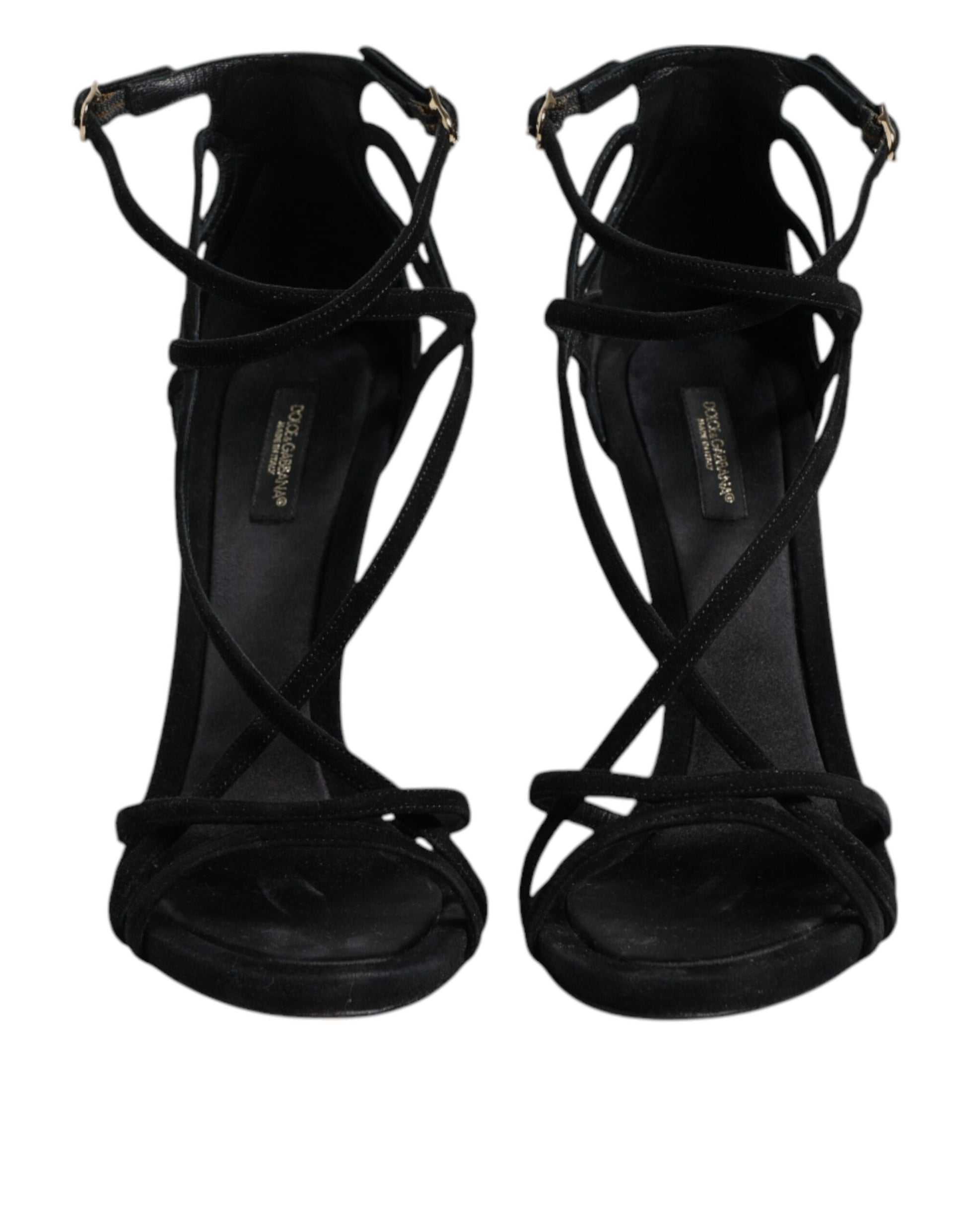 Dolce & Gabbana Black Leather Stiletto Heels Sandals Shoes