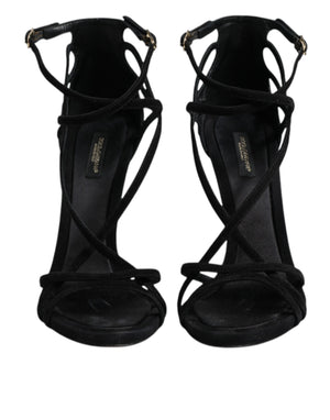 Dolce & Gabbana Black Leather Stiletto Heels Sandals Shoes