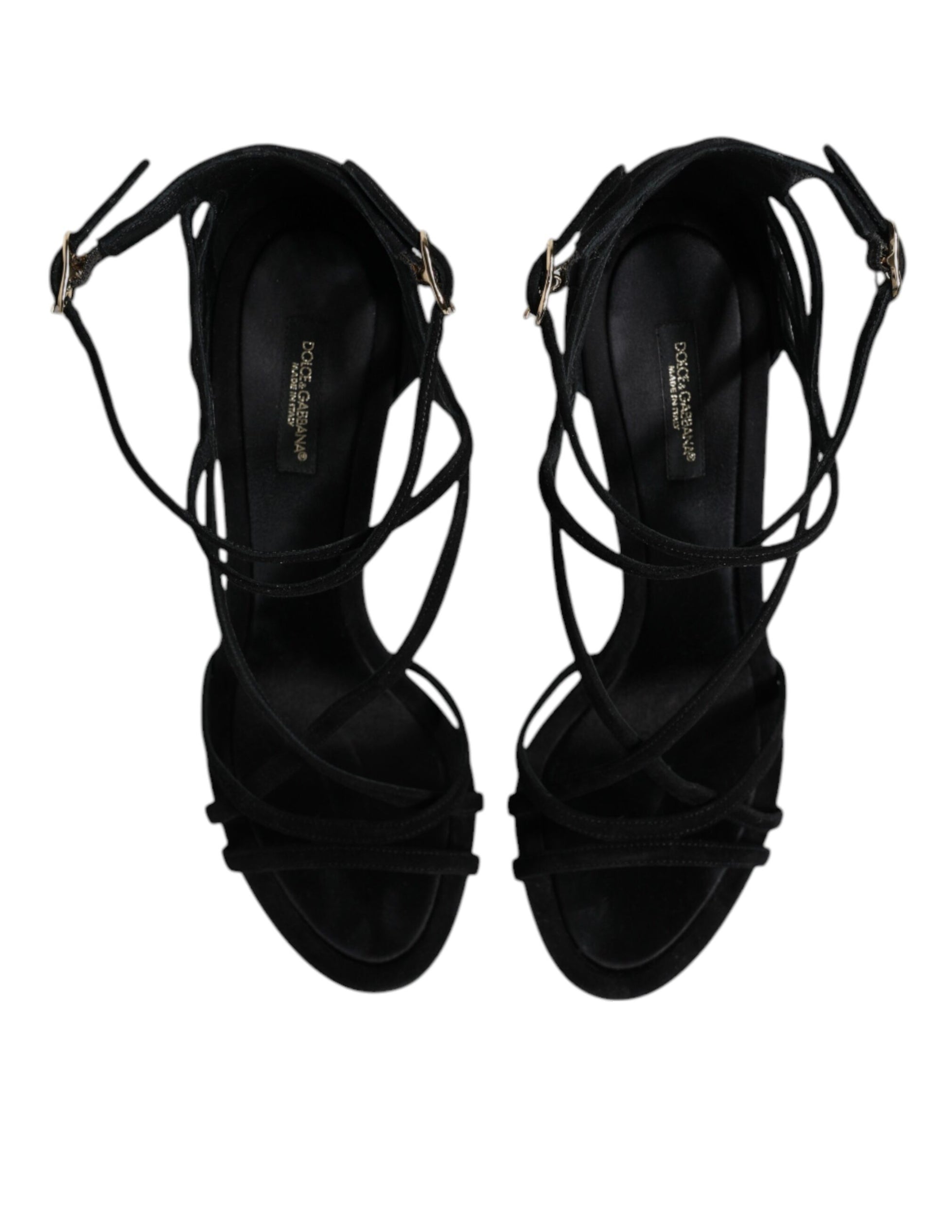 Dolce & Gabbana Black Leather Stiletto Heels Sandals Shoes