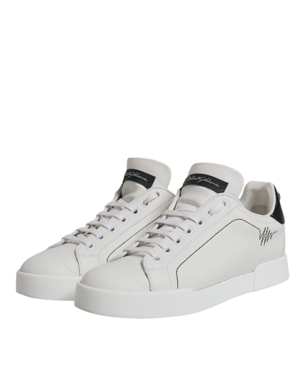 Weiße schwarze Leder Low Top Sneakers Schuhe
