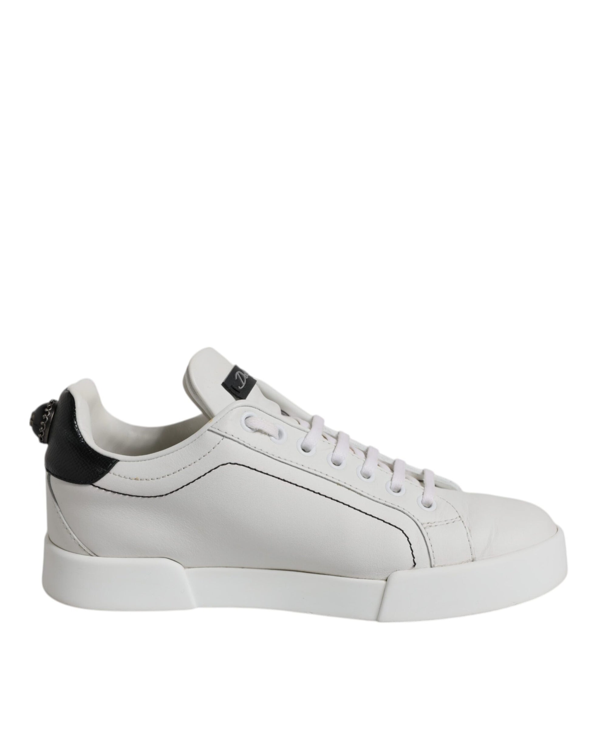 Weiße schwarze Leder Low Top Sneakers Schuhe