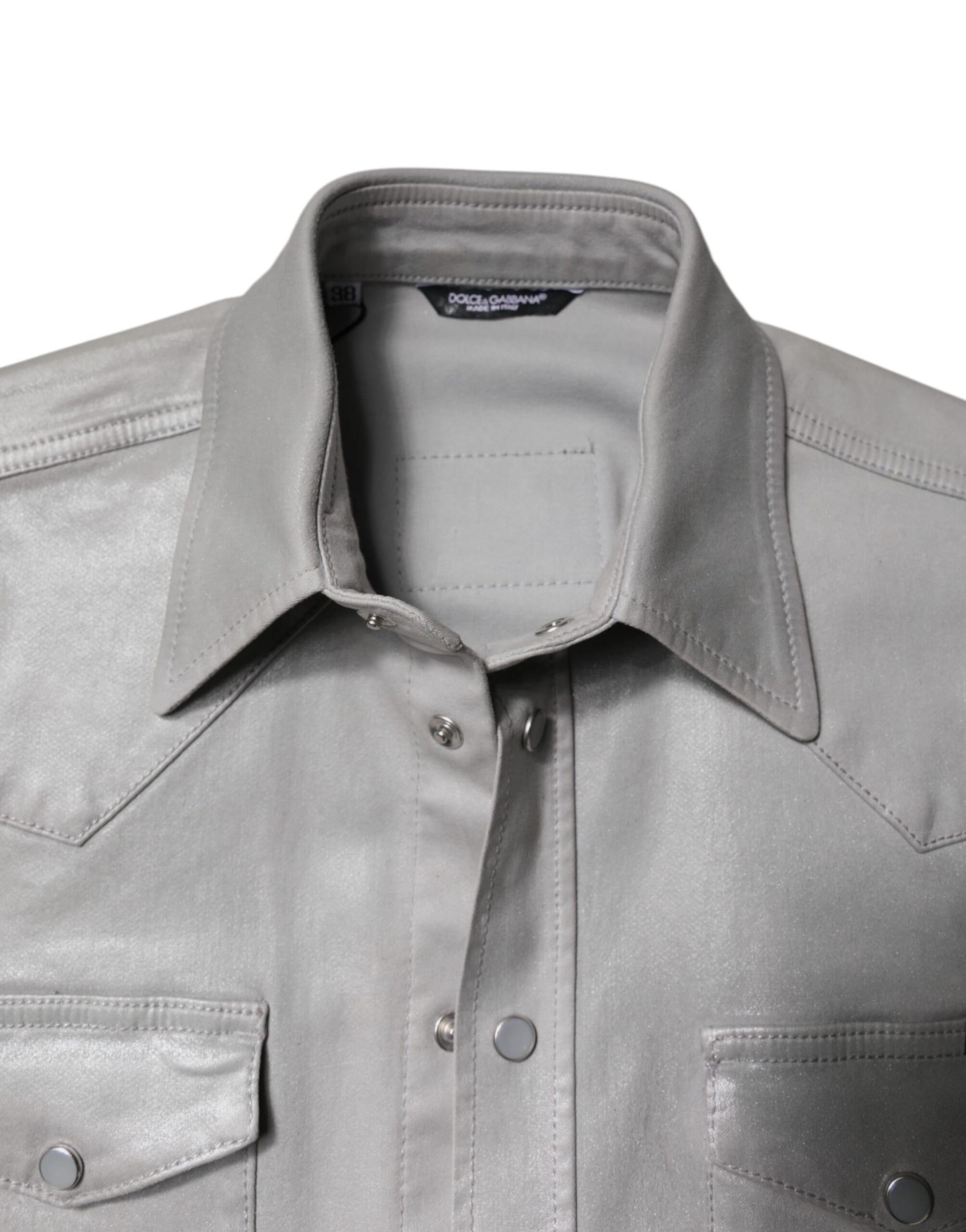 Dolce & Gabbana Metallic Gray Cotton Button Down Shirt