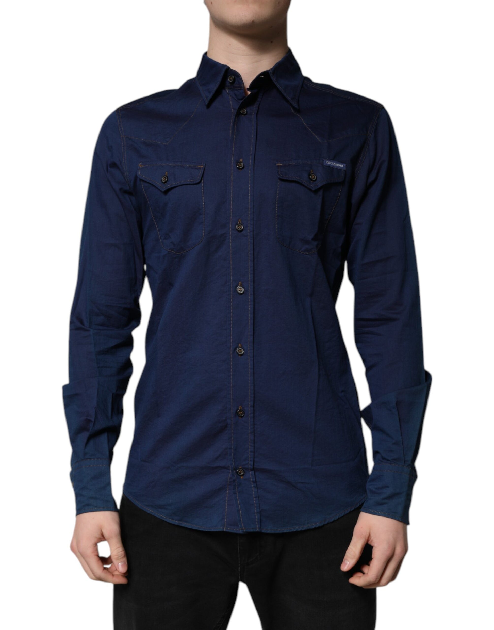 Dolce & Gabbana Dark Blue Cotton GOLD Dress Formal Shirt