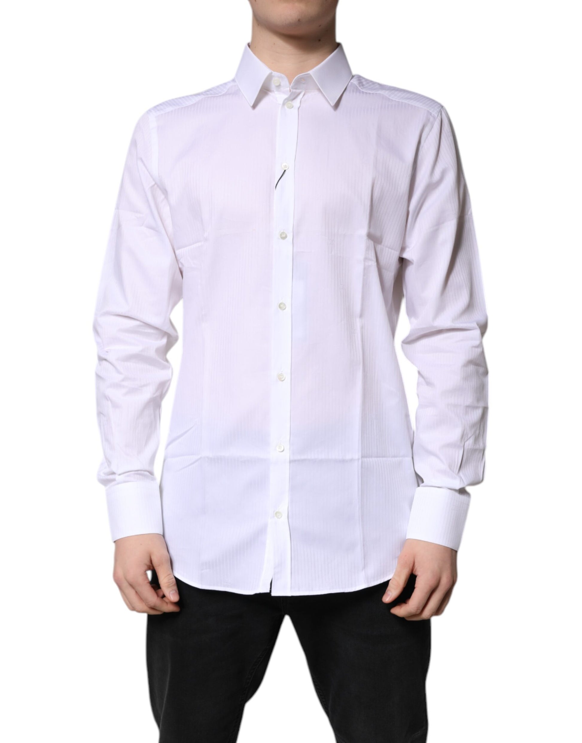 Dolce & Gabbana White Cotton Collared GOLD Dress Formal Shirt
