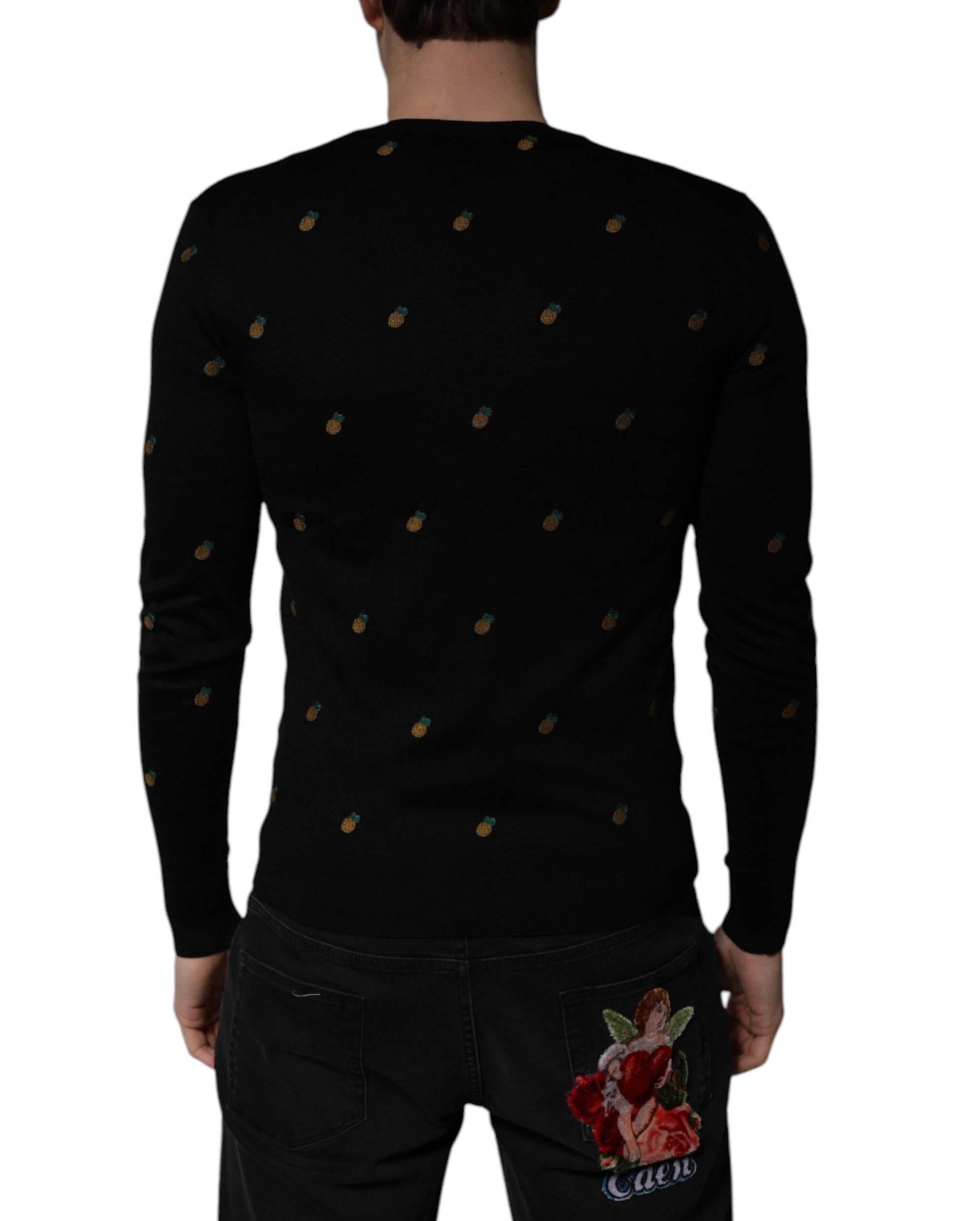 Schwarzer Pullover mit Rundhalsausschnitt und Ananas-Print