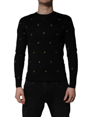 Schwarzer Pullover mit Rundhalsausschnitt und Ananas-Print
