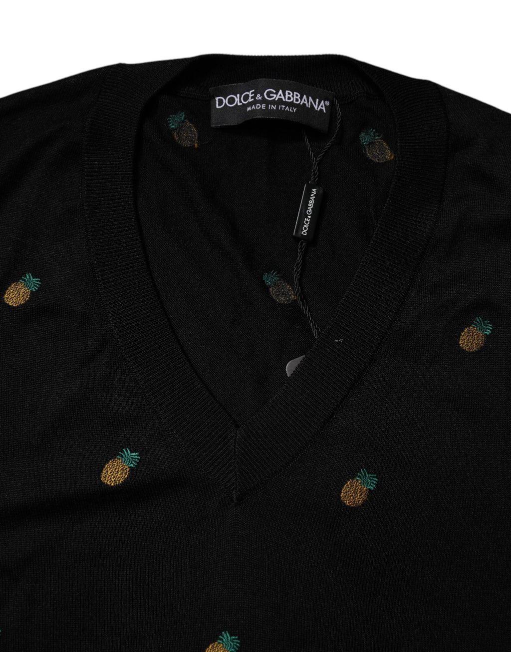Schwarzer Pullover mit Rundhalsausschnitt und Ananas-Print