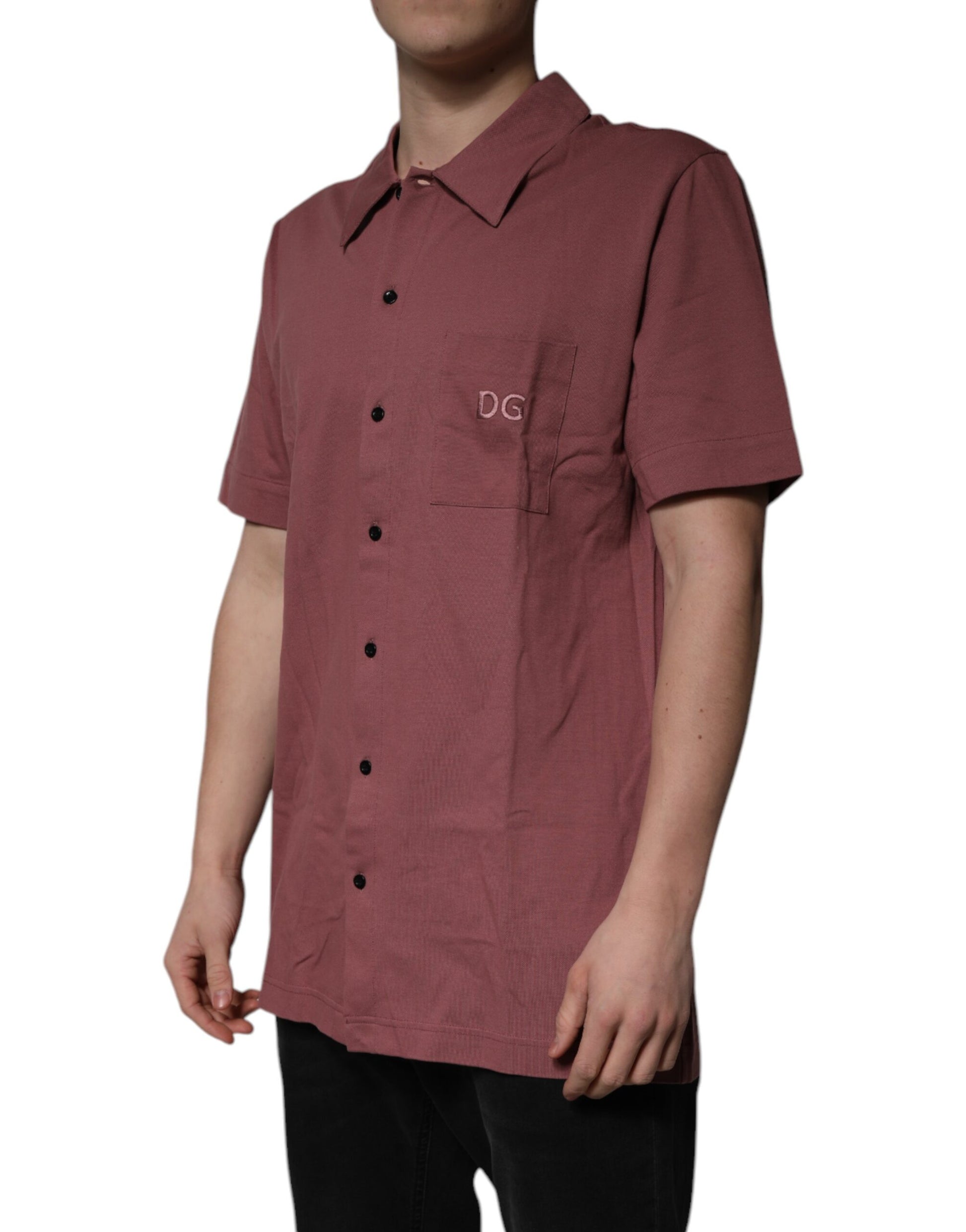 Dunkelrosa Button-Down-Poloshirt für Herren