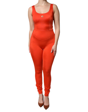 Orangefarbenes, ärmelloses, figurbetontes Jumpsuit-Kleid