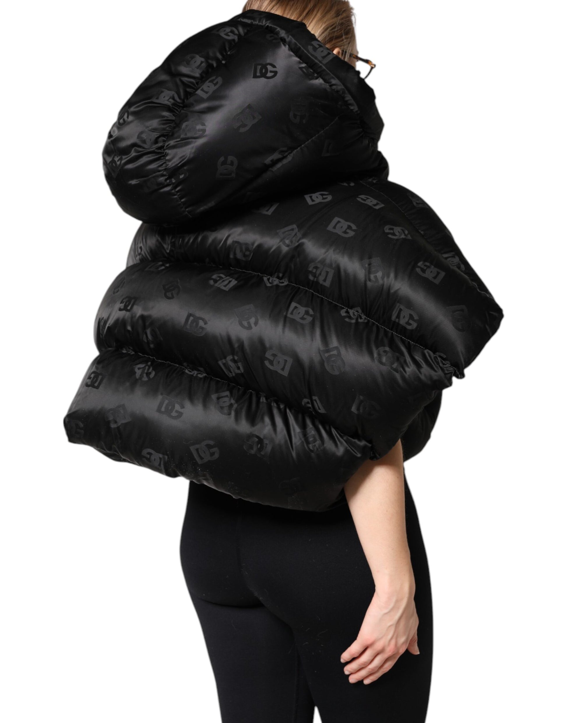 Dolce & Gabbana Black Padded Puffer Hooded Full Zip Cropped Jacket