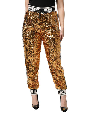 Jogginghose mit Pailletten und DG-Logo in Metallic-Gold