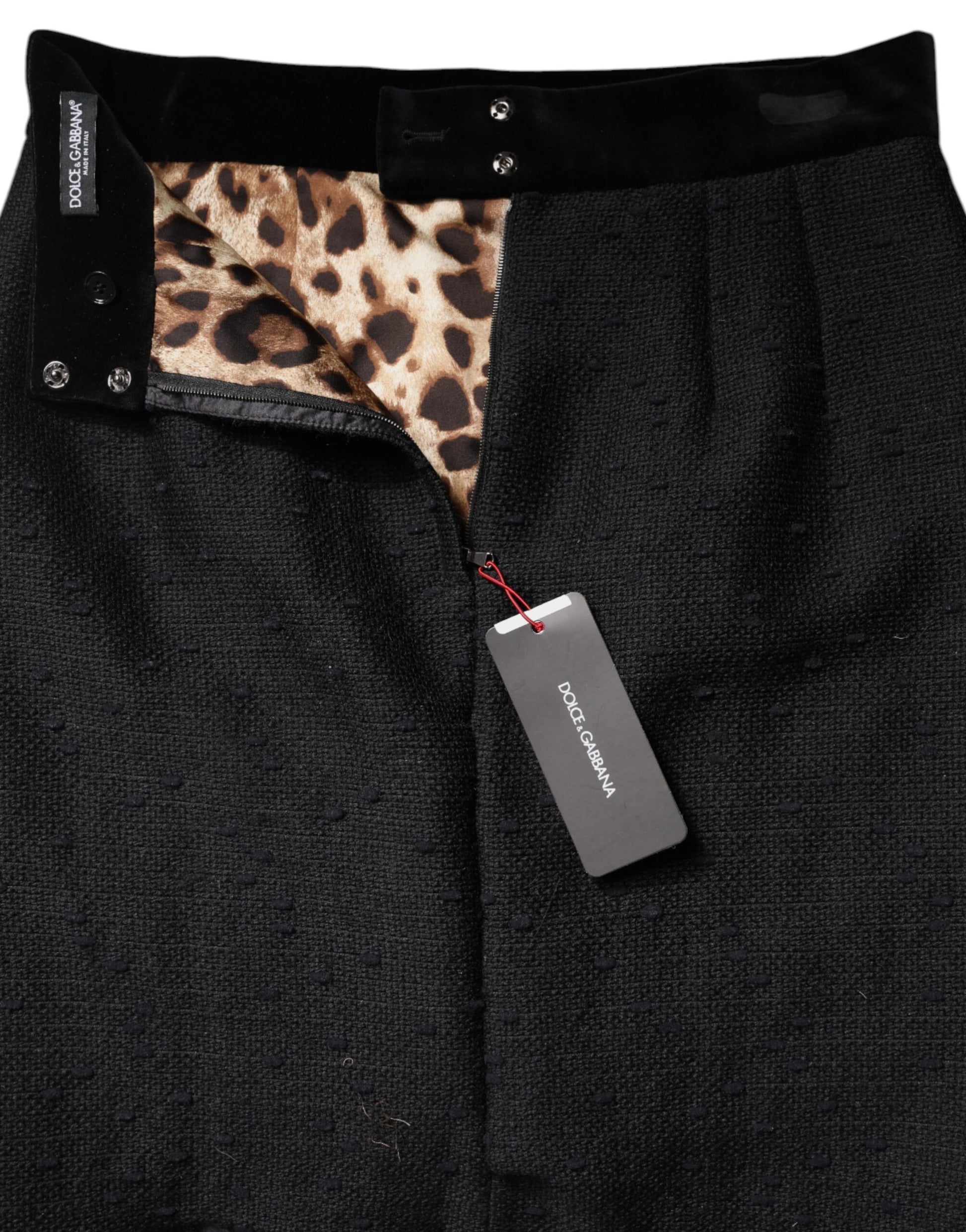 Schwarzer Bleistift-Minirock aus Wolle mit Fransen und hoher Taille