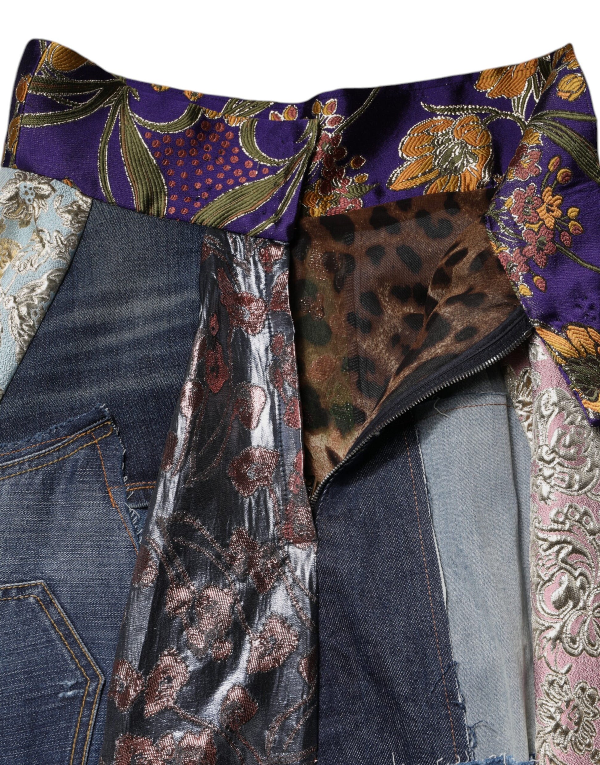 Mehrfarbiger Patchwork-Midirock mit hoher Taille