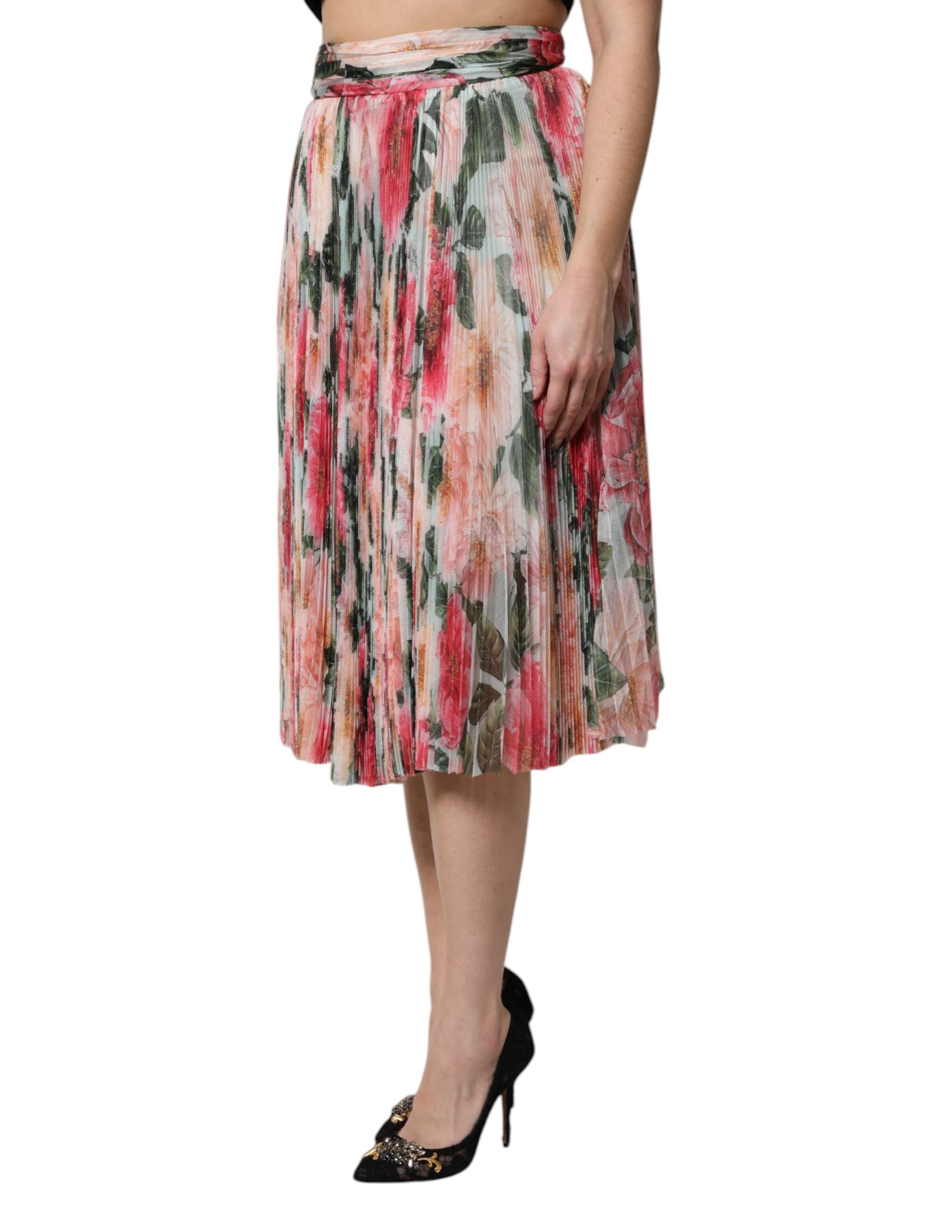 Mehrfarbiger Midirock aus Seide mit Blumenmuster und hoher Taille