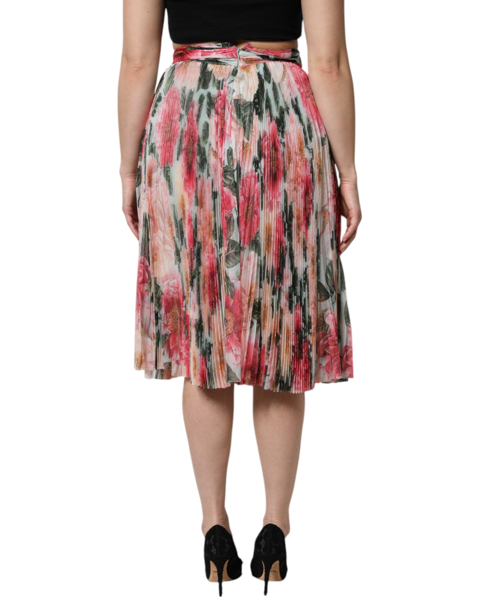 Mehrfarbiger Midirock aus Seide mit Blumenmuster und hoher Taille