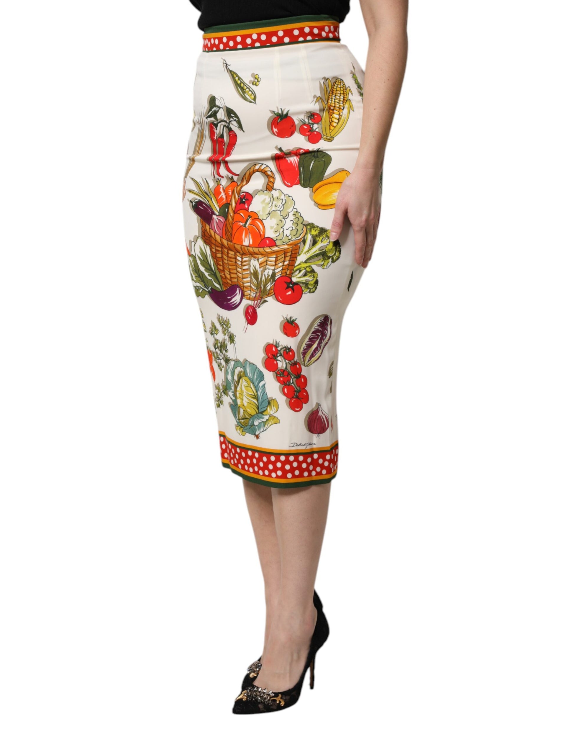 Mehrfarbiger Midirock mit hoher Taille und Bleistiftschnitt