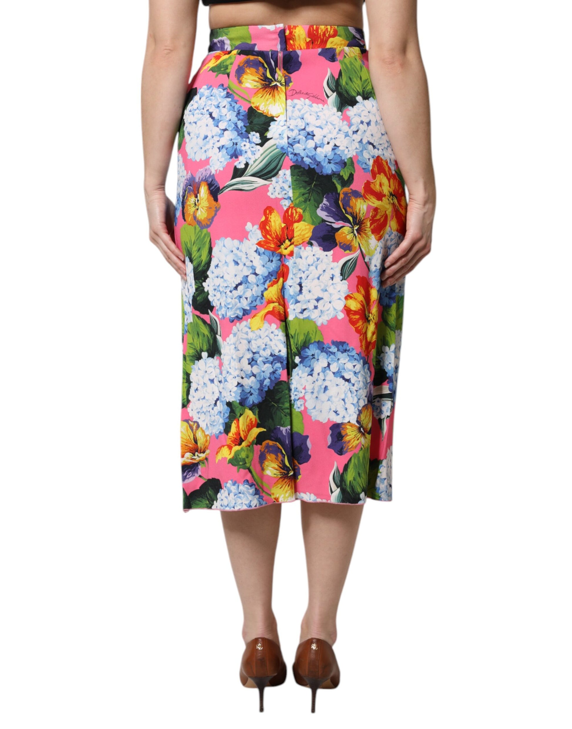 Mehrfarbiger Midirock mit Blumenmuster und hoher Taille