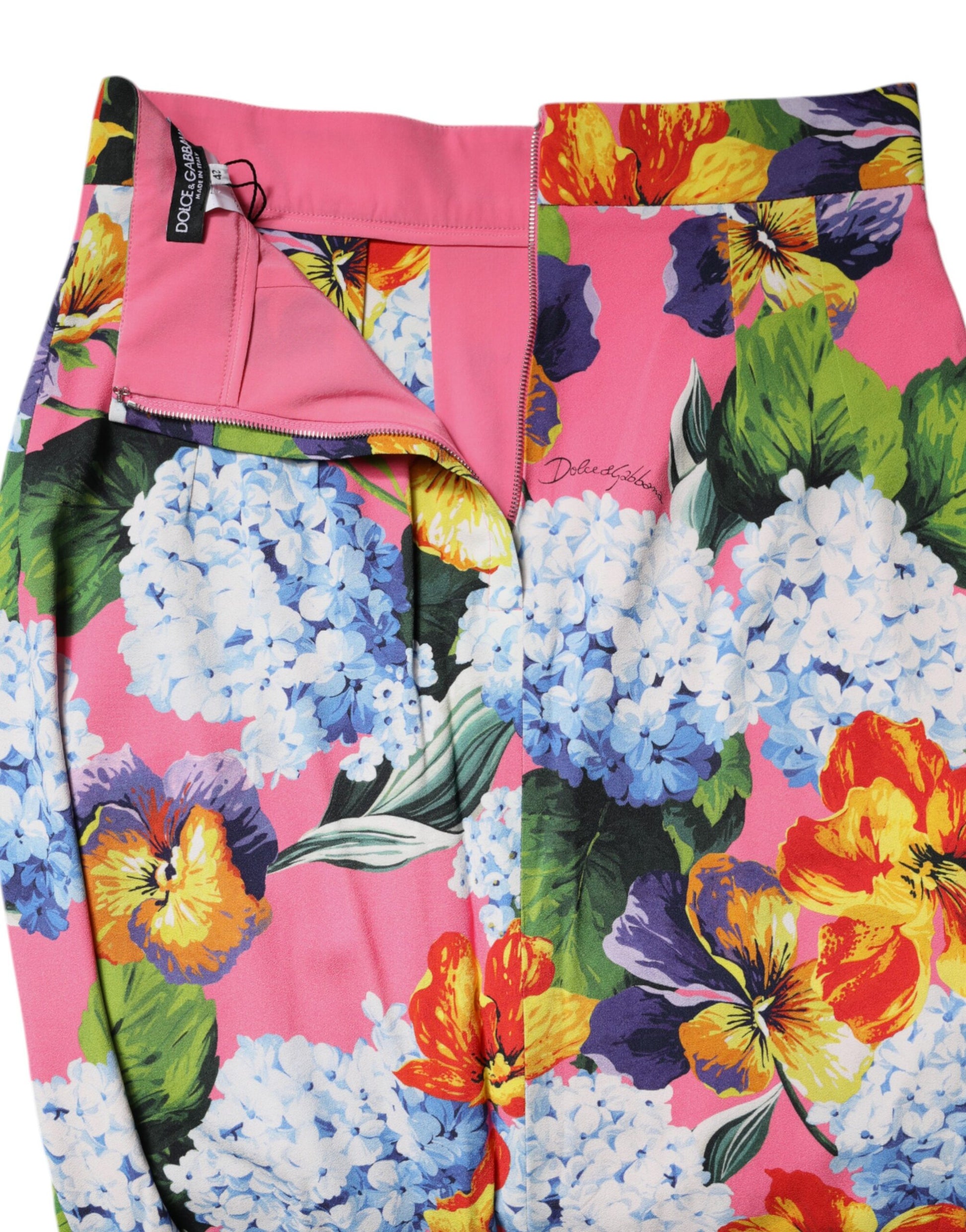 Mehrfarbiger Midirock mit Blumenmuster und hoher Taille