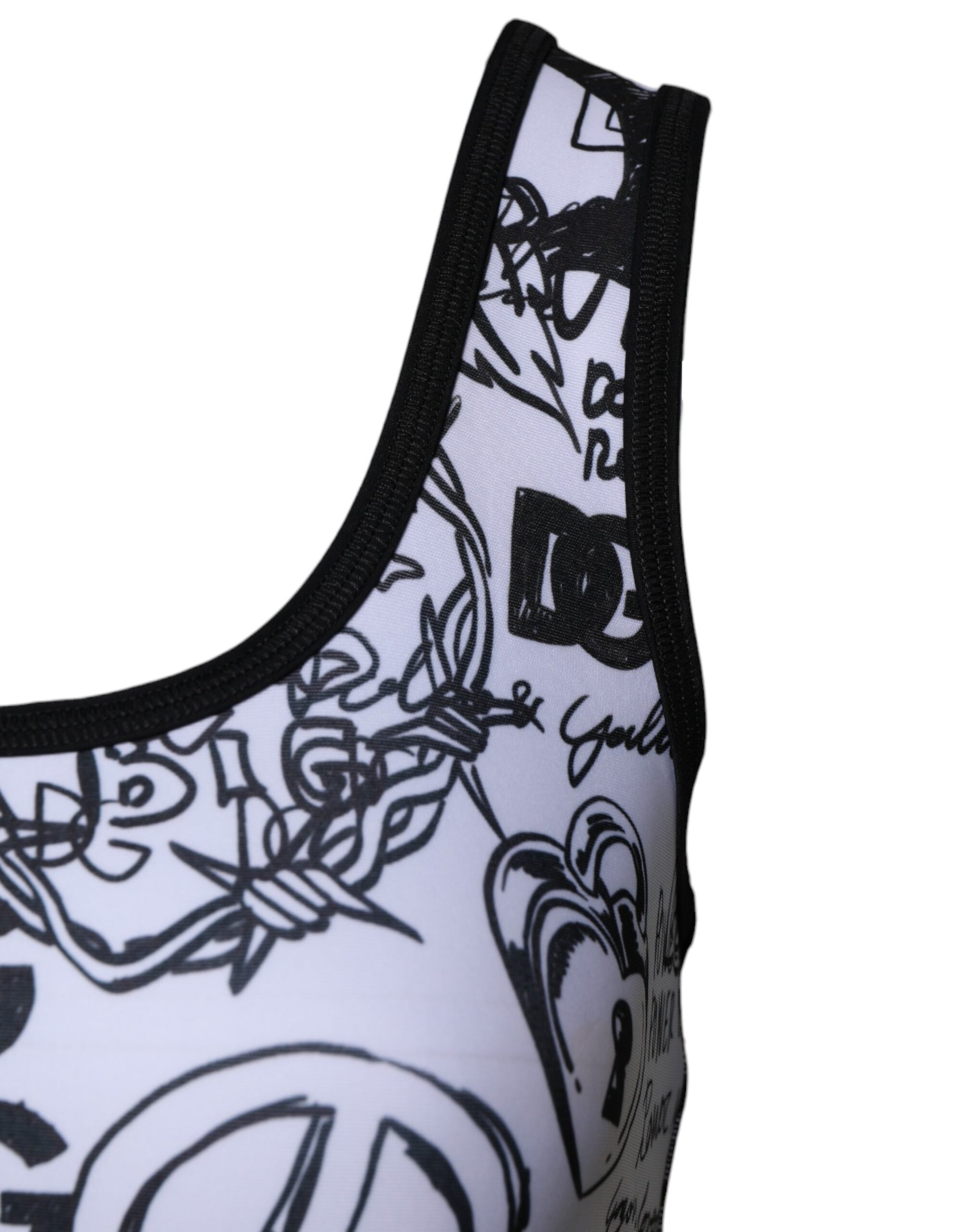 Weißes Sport-BH-Oberteil mit Logoband und Graffiti-Print