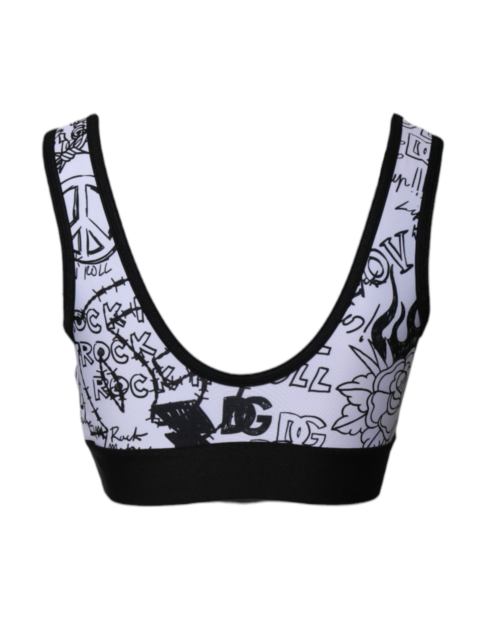 Weißes Sport-BH-Oberteil mit Logoband und Graffiti-Print