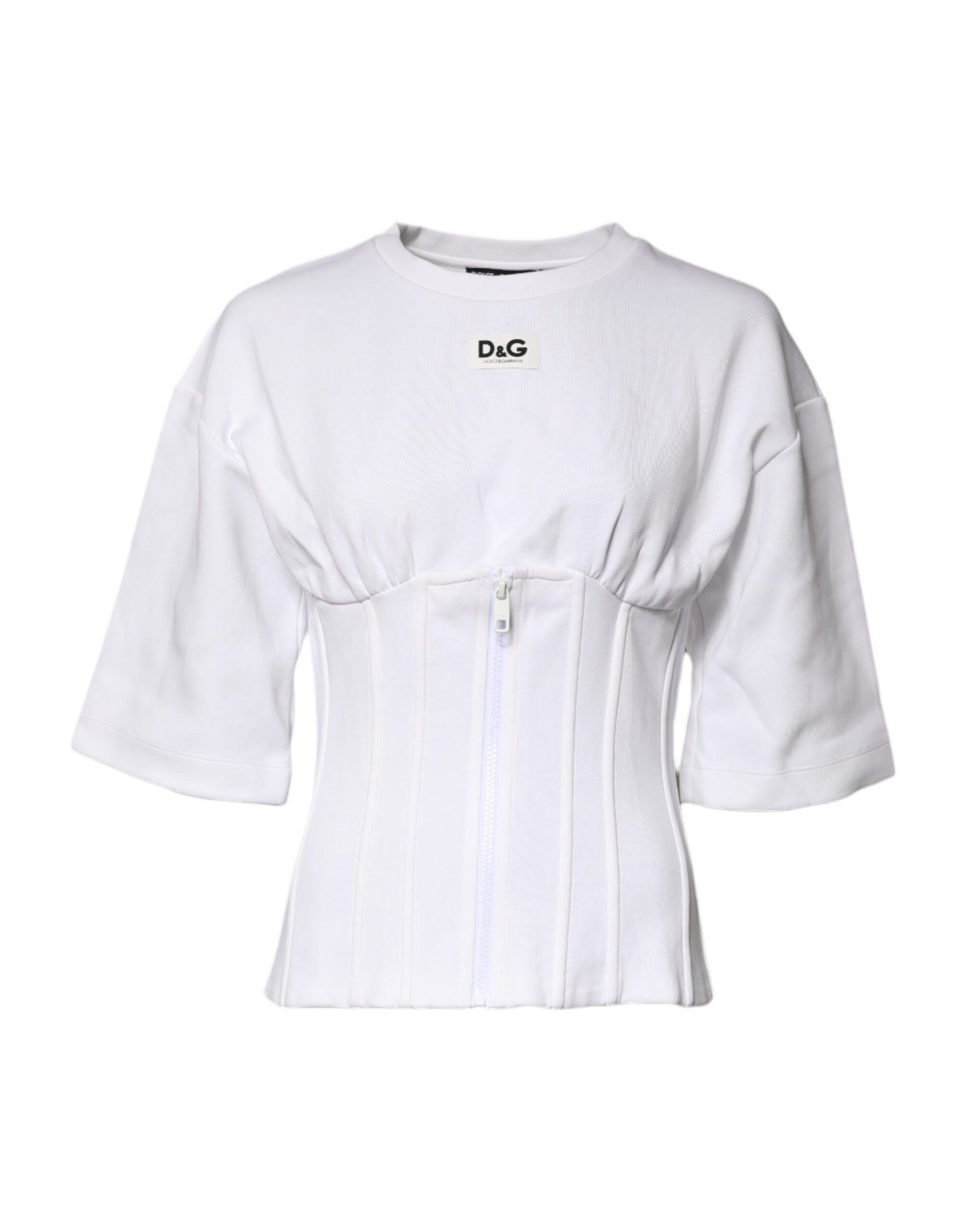 Dolce & Gabbana White Cotton Blend 3/4 Sleeves Blouse Top