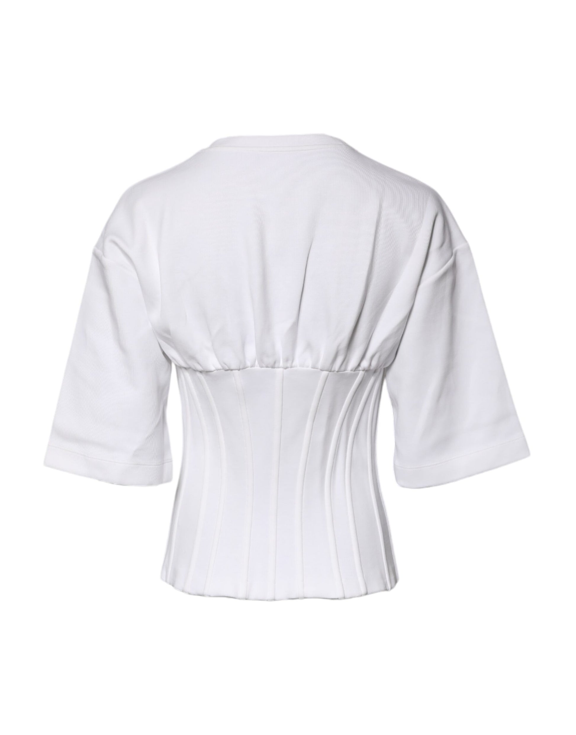 Dolce & Gabbana White Cotton Blend 3/4 Sleeves Blouse Top