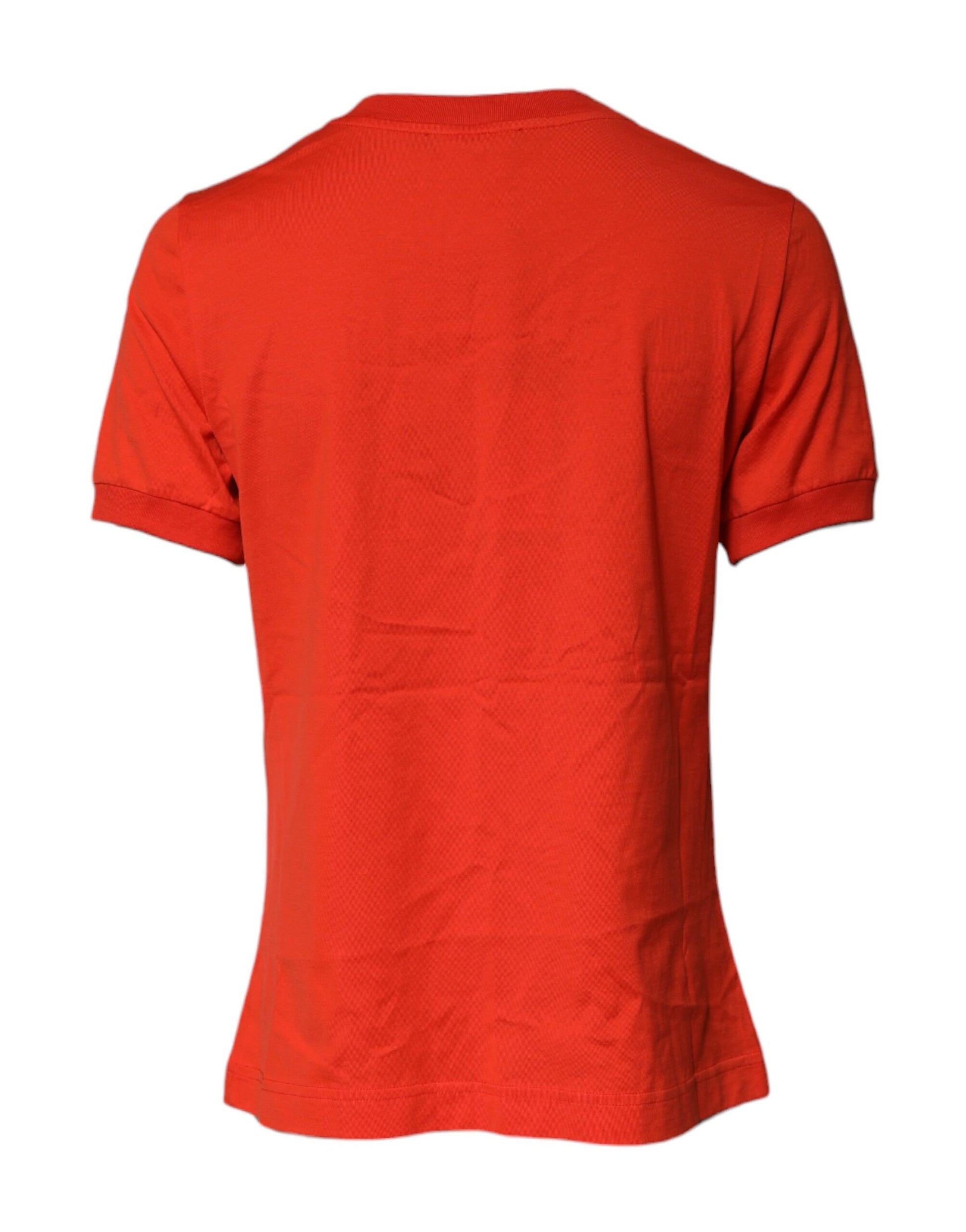 Rotes Baumwoll-T-Shirt mit Rundhalsausschnitt und Blumenstickerei
