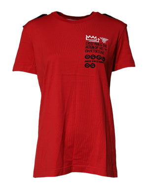 Rotes Baumwoll-T-Shirt mit Rundhalsausschnitt und grafischem Print
