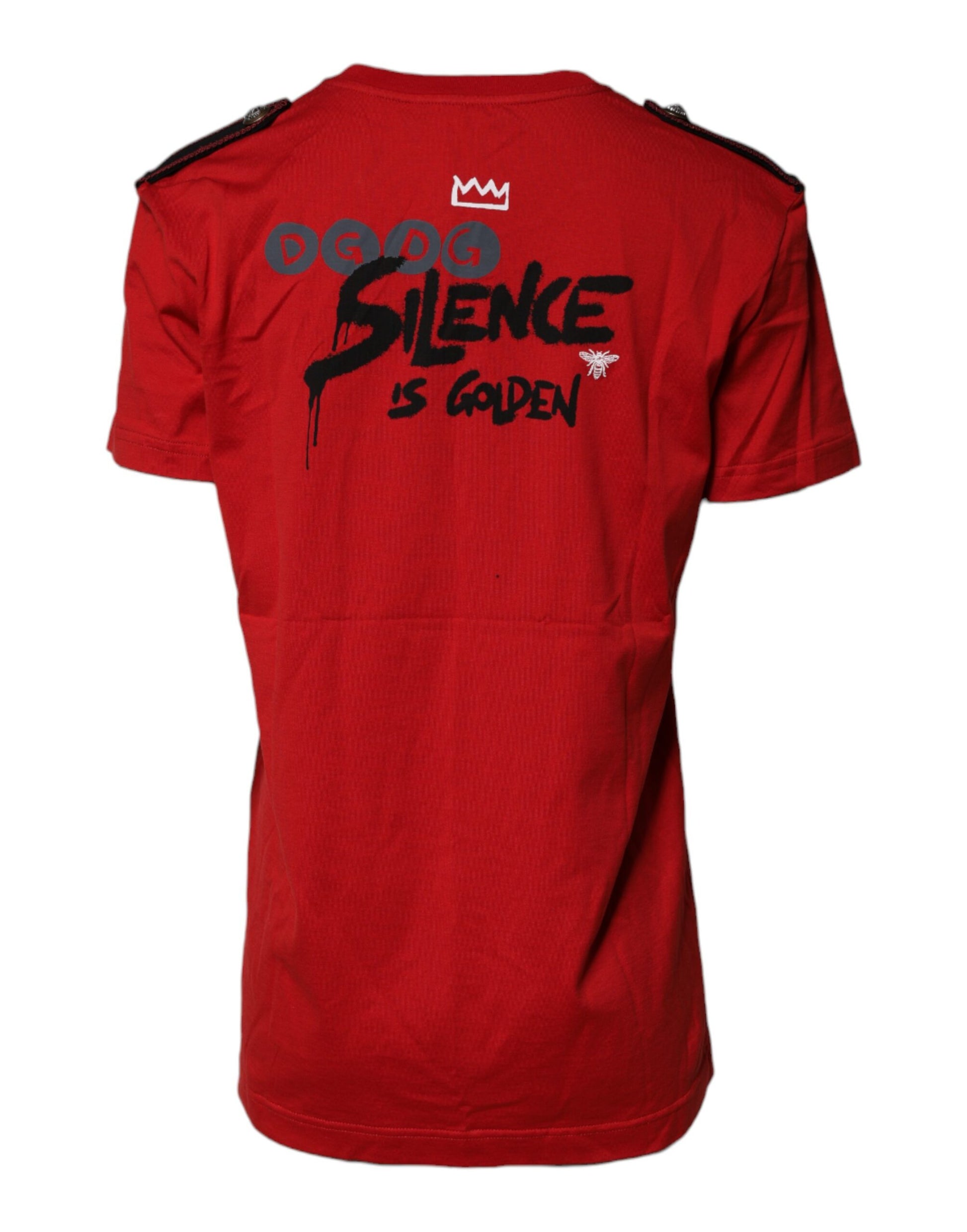 Rotes Baumwoll-T-Shirt mit Rundhalsausschnitt und grafischem Print