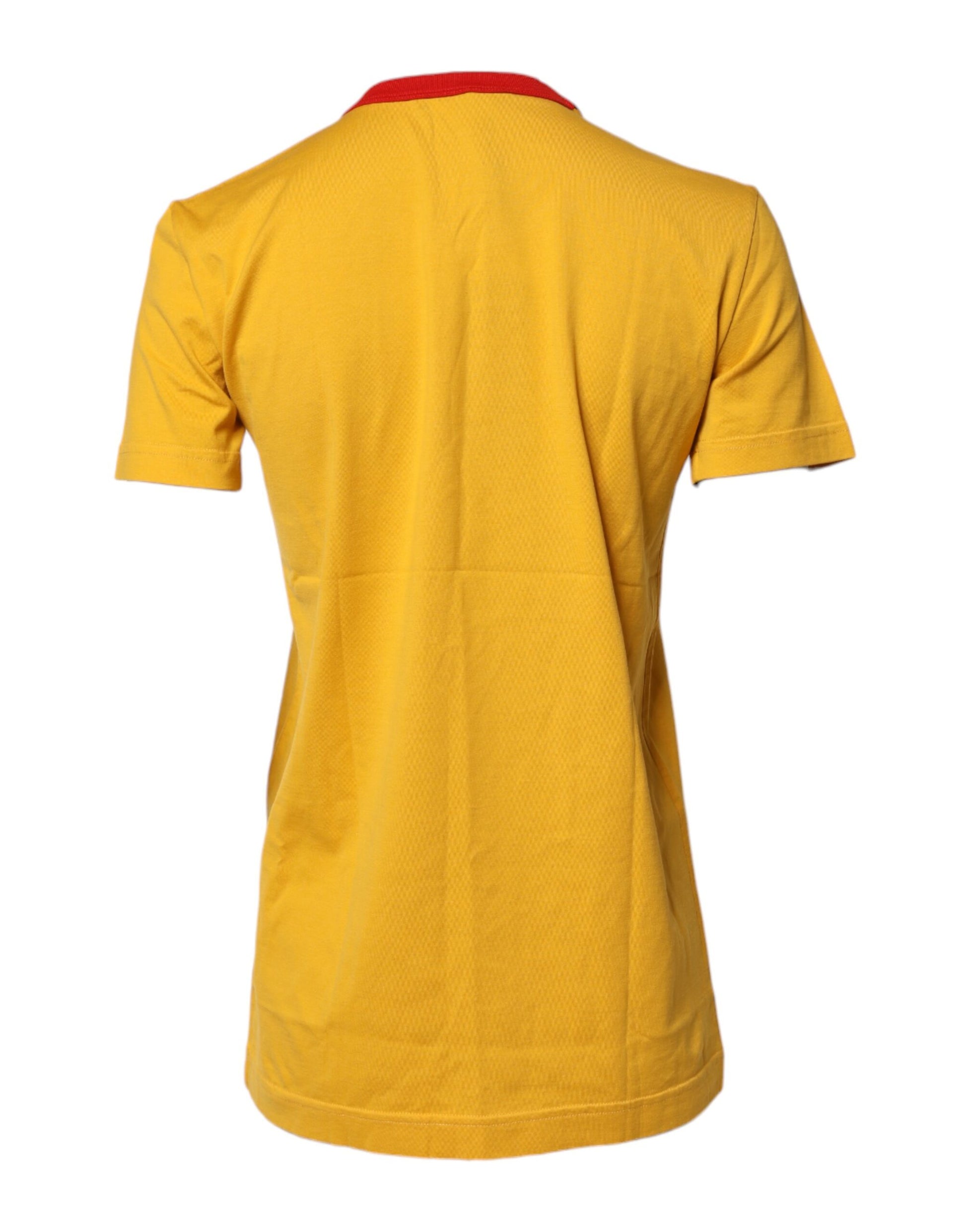 Gelbes bedrucktes Kurzarm-T-Shirt aus Baumwolle