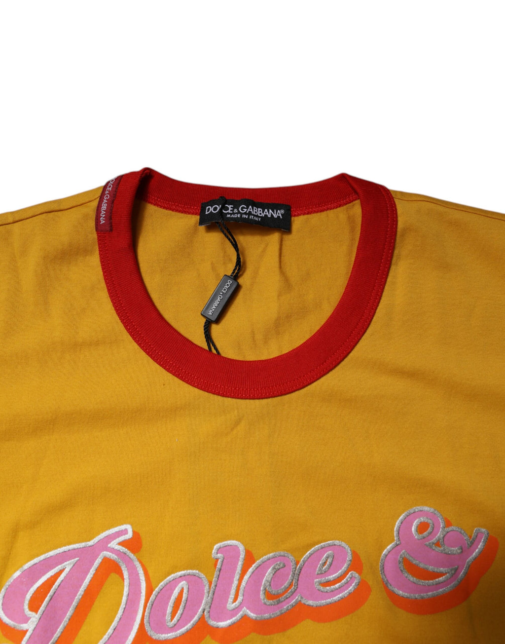 Gelbes bedrucktes Kurzarm-T-Shirt aus Baumwolle