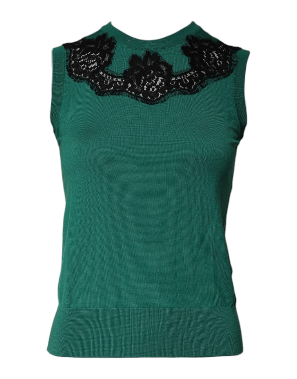 Dolce & Gabbana Green Wool Lace Detail Sleeveless Tank Top