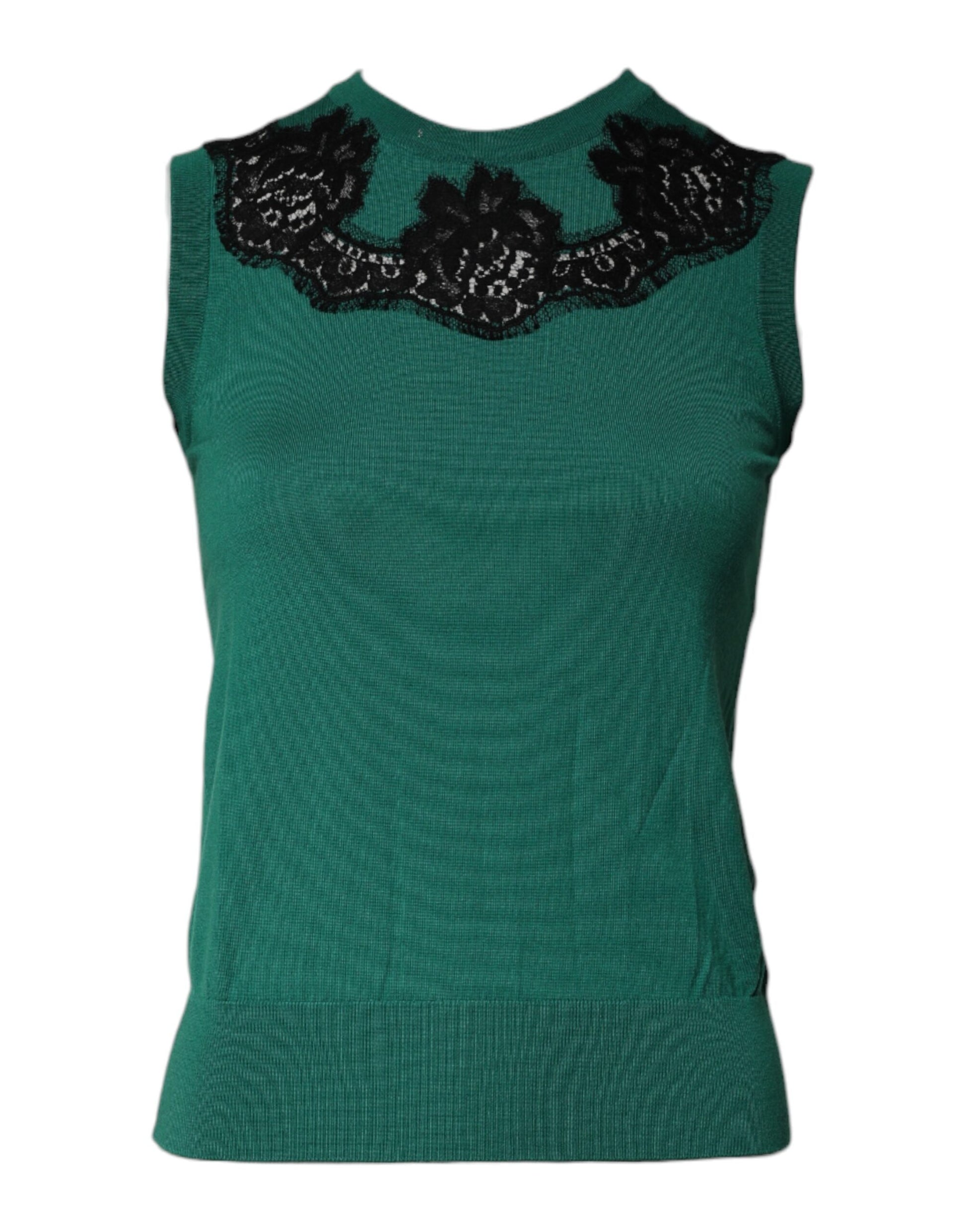 Dolce & Gabbana Green Wool Lace Detail Sleeveless Tank Top